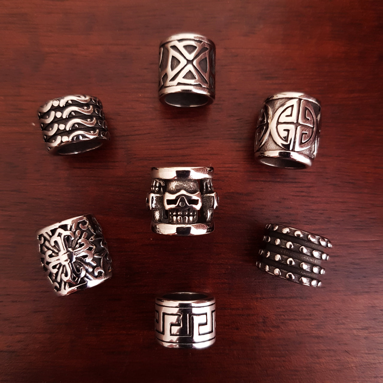 Set of 7 stainless steel dreadlock beads to fit medium size dreadlocks