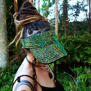 Green sparkle visor hat for dreadlocks front view
