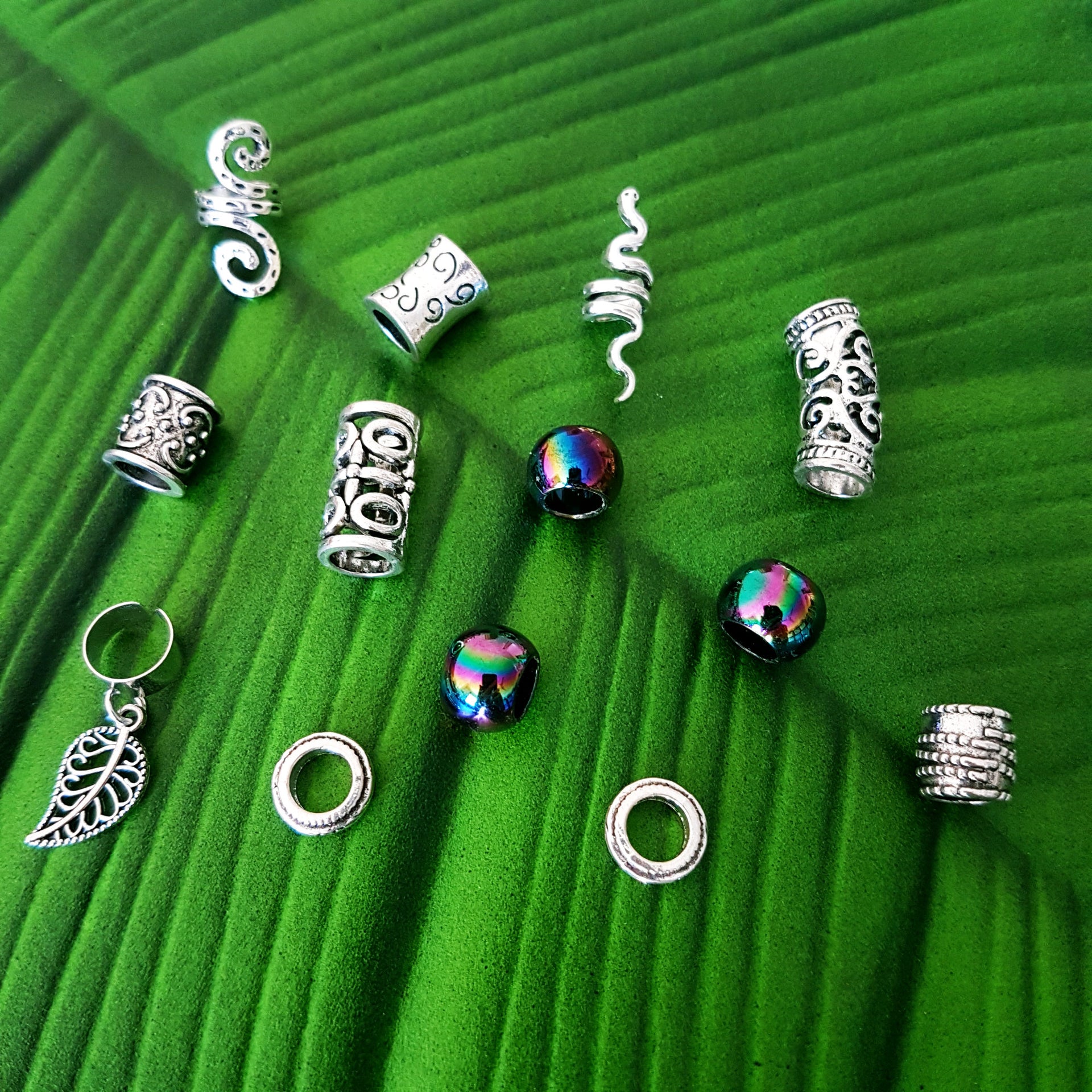 Mixed silver dreadlock bead set