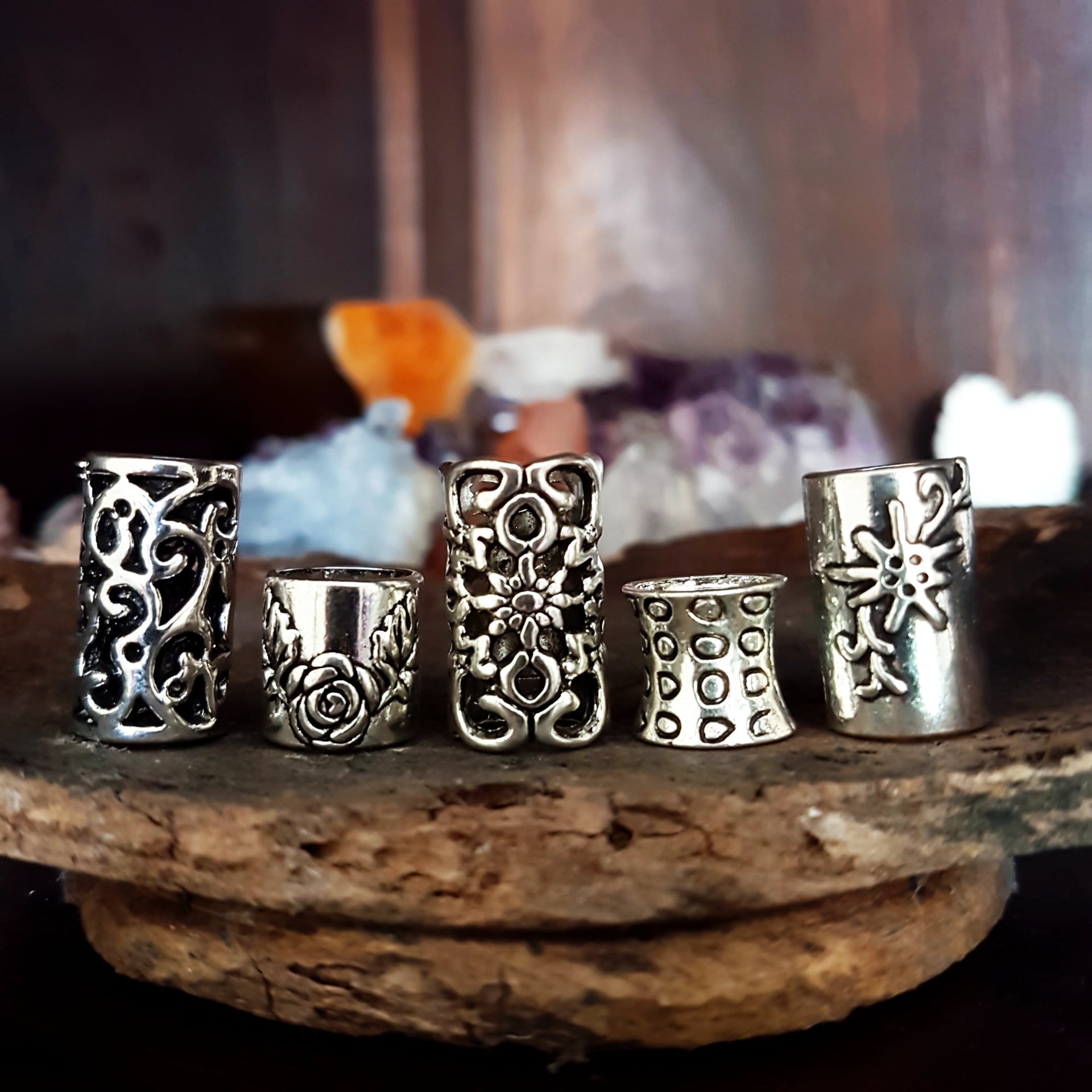 silver dreadlock bead set of 5