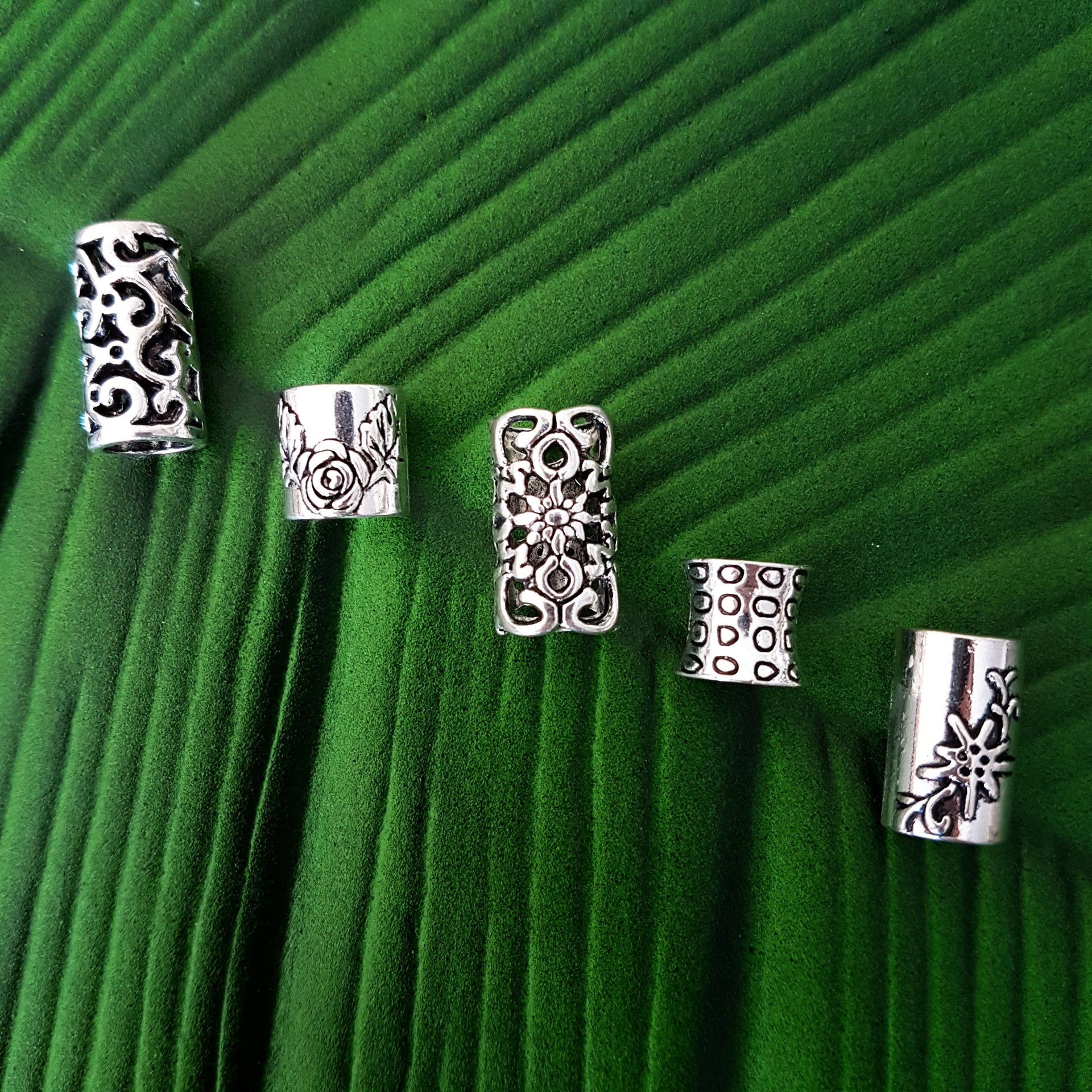 set of 5 silver dreadlock beads