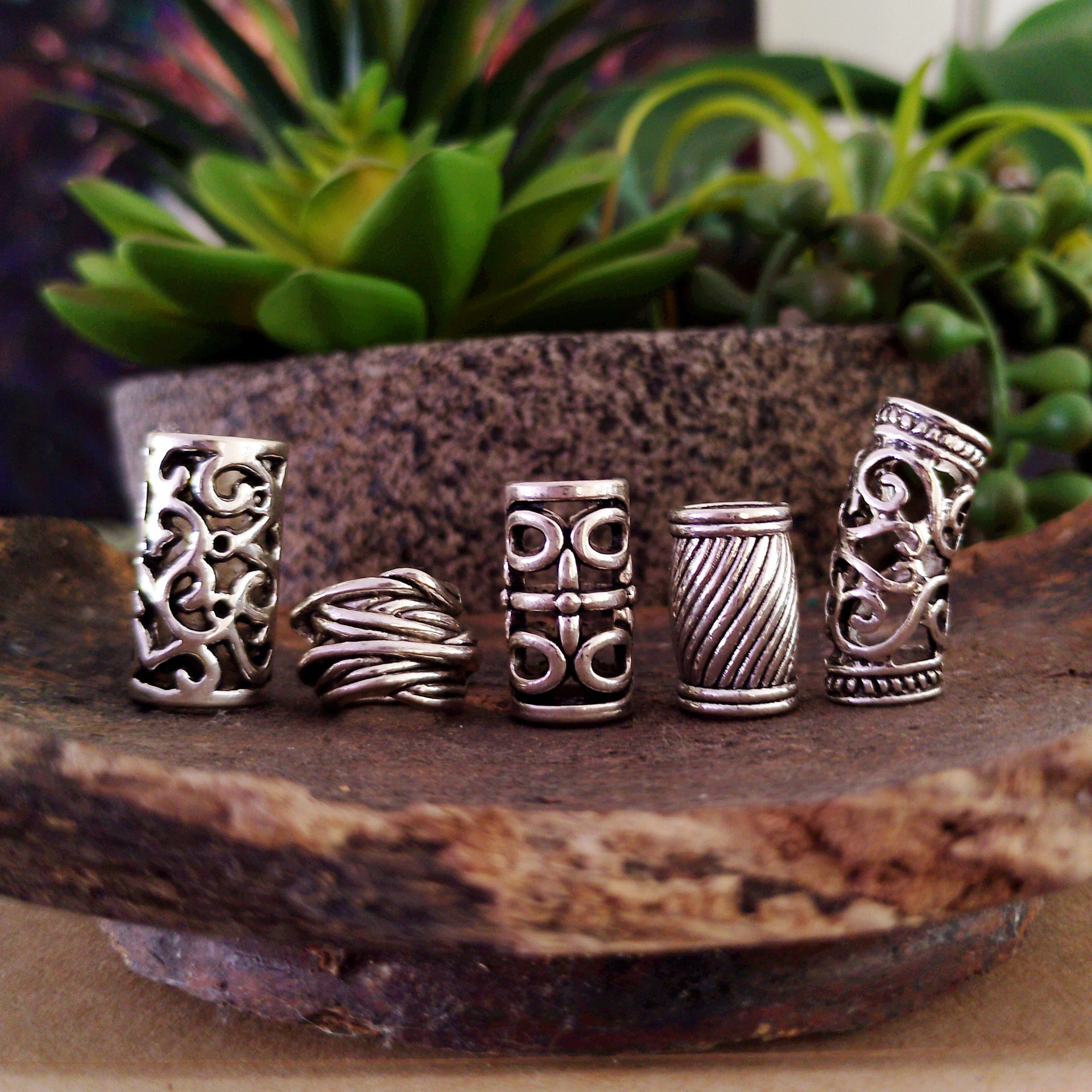 silver dreadlock bead set