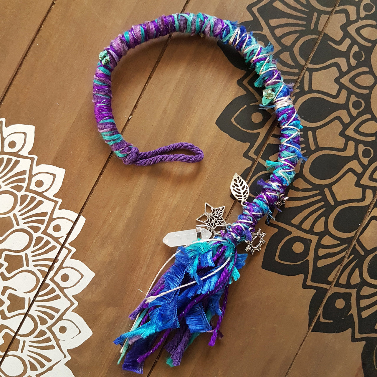 Purple & Blue Dread Wrap with Quartz | 40cm