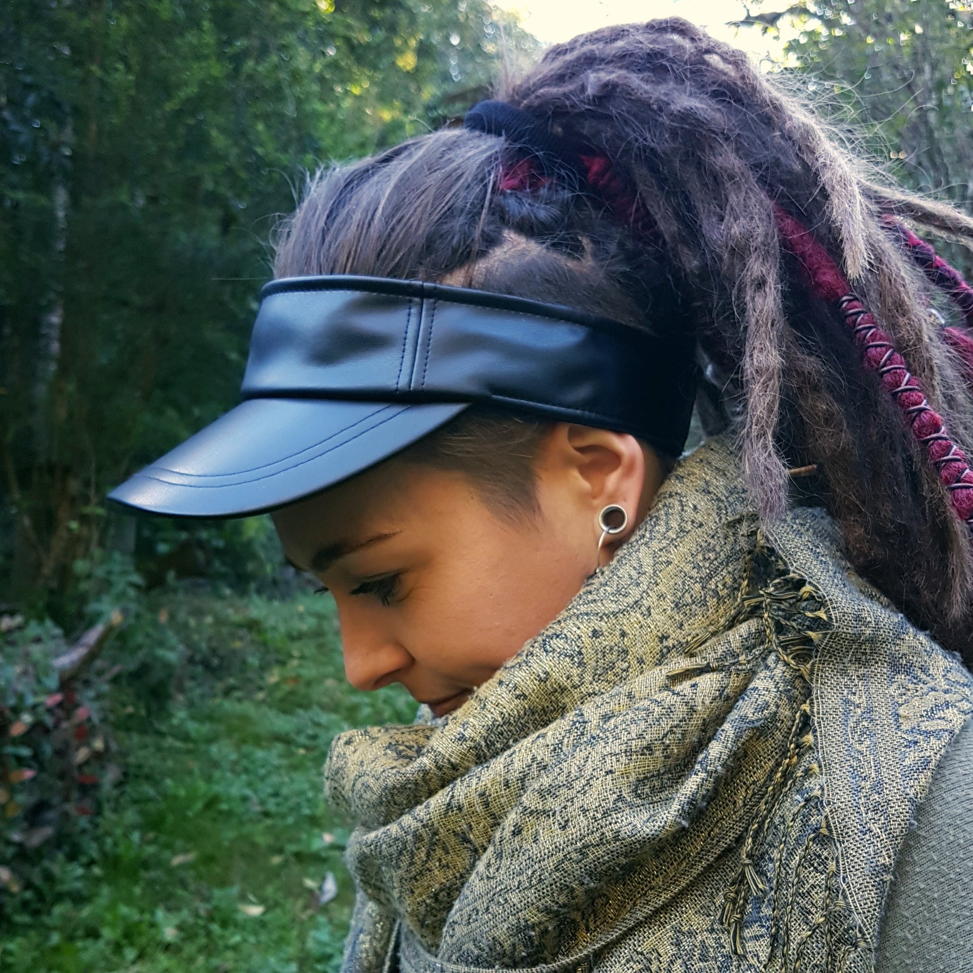 Faux leather visor