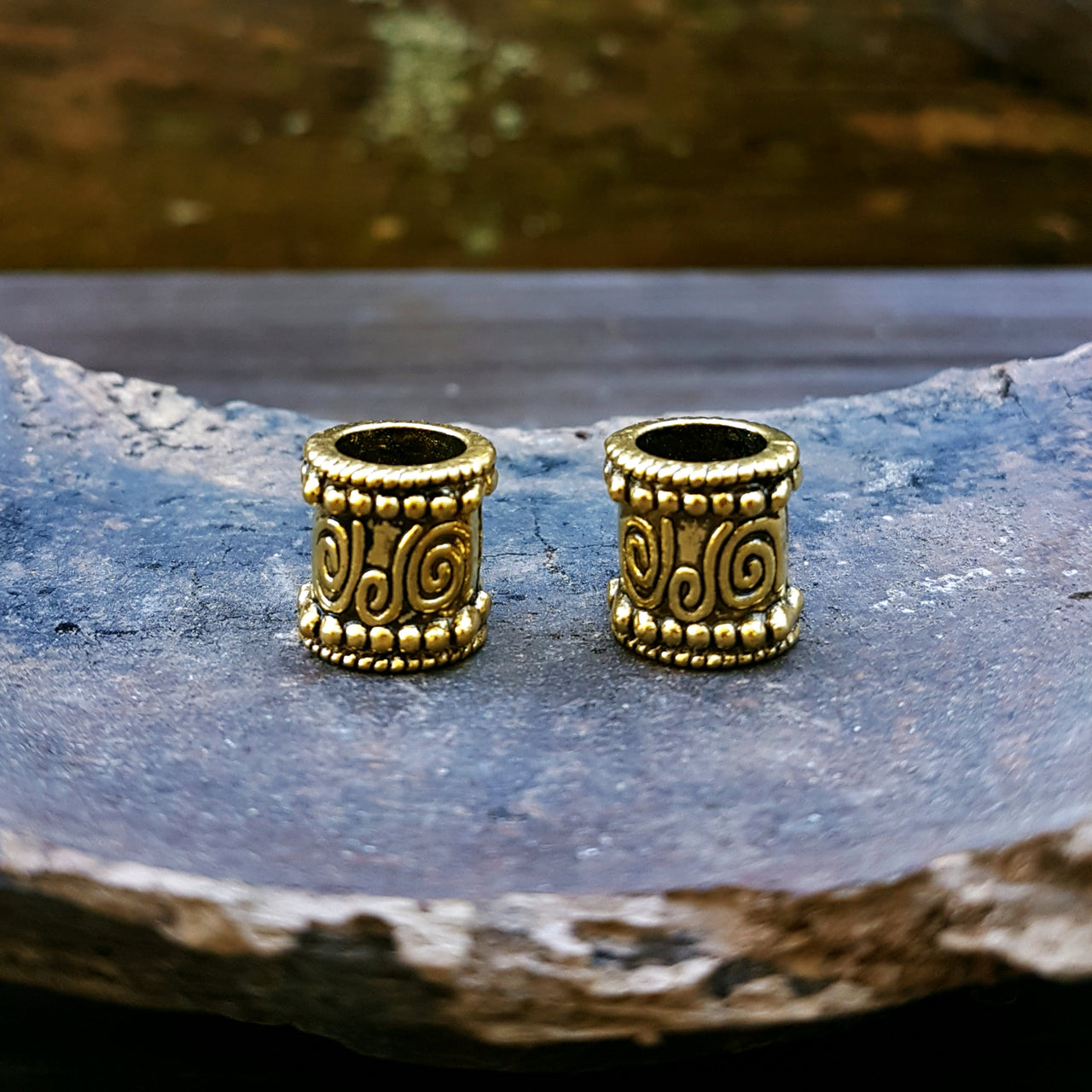 Antique Golden Bead Duo | 9mm hole