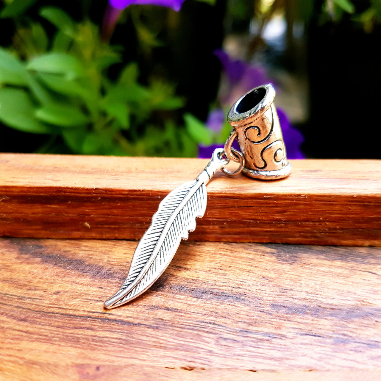 silver leaf dangle dread bead