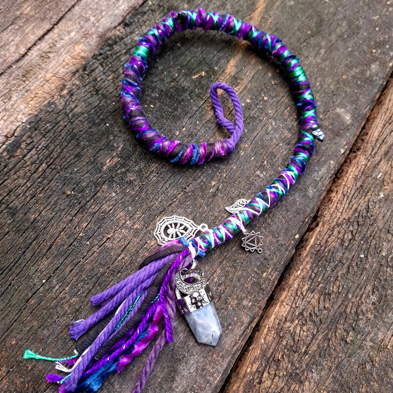 Purple Dread Wrap with Labradorite & Obsidian | 53cm
