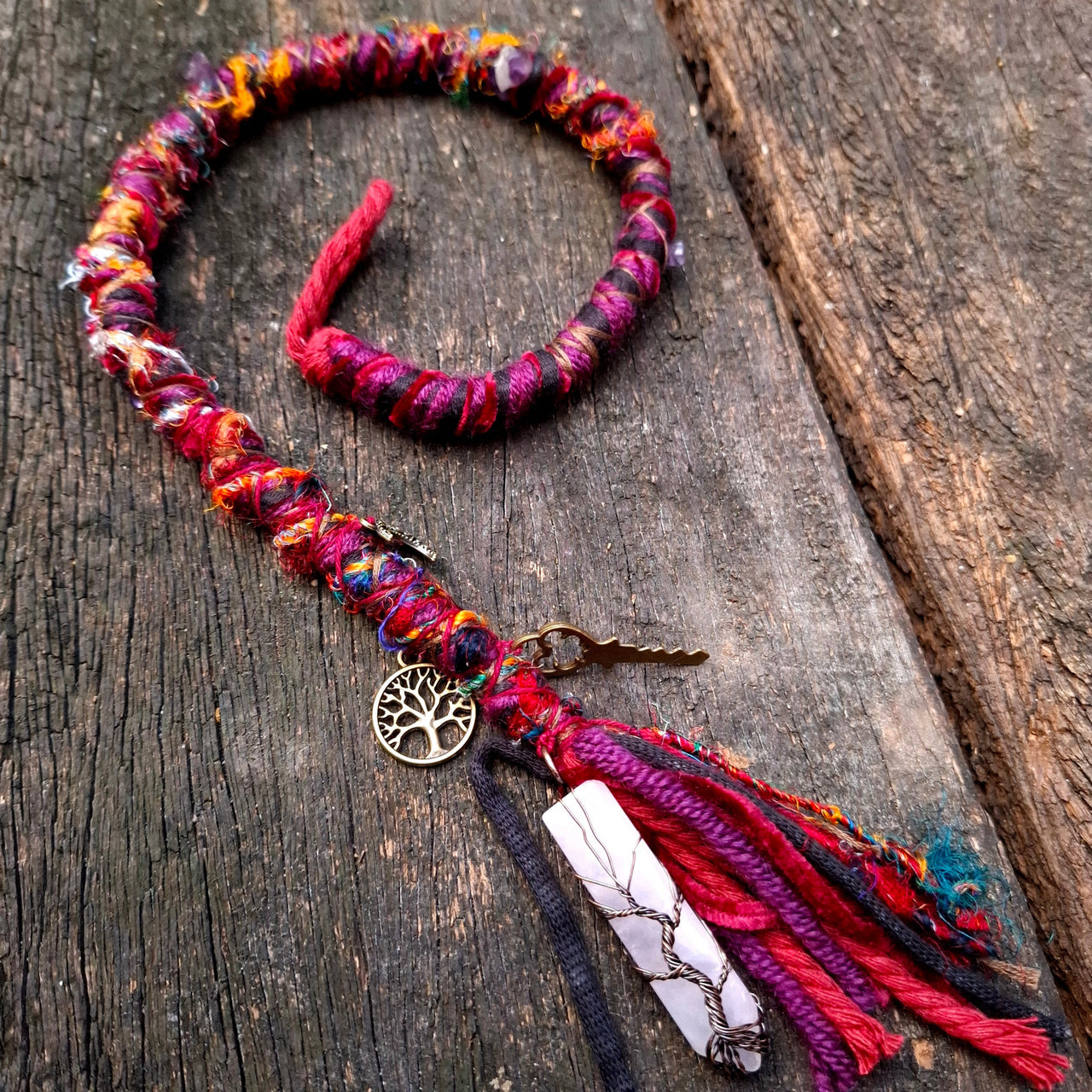 Berry Sari Dread Wrap with Amethyst & Rose Quartz | 54cm