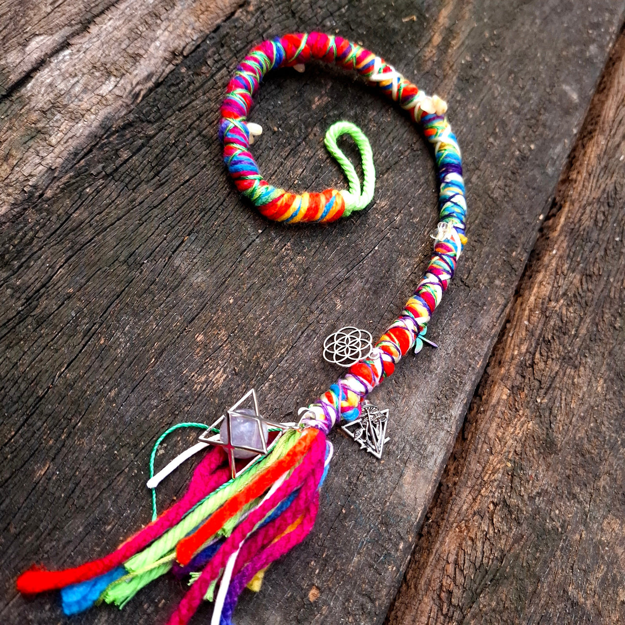 Rainbow Dread Wrap with Citrine & Fluorite Merkaba | 50cm