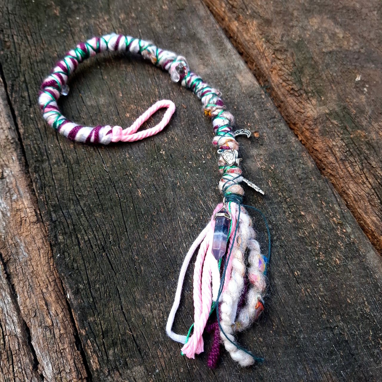 Pink Green Dread Wrap with Quartz & Fluorite | 43cm