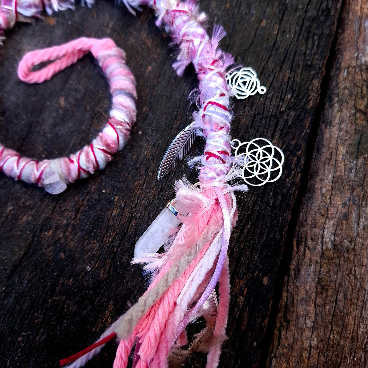 Pink Dread Wrap with Rose Quartz | 51cm