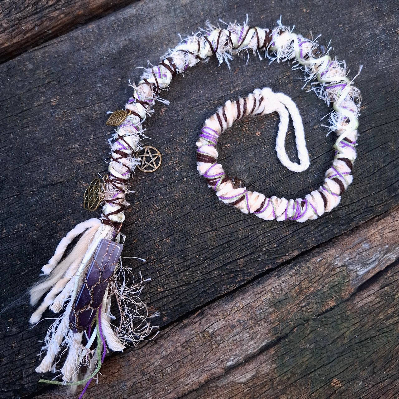 Cream Dread Wrap with Amethyst | 55cm