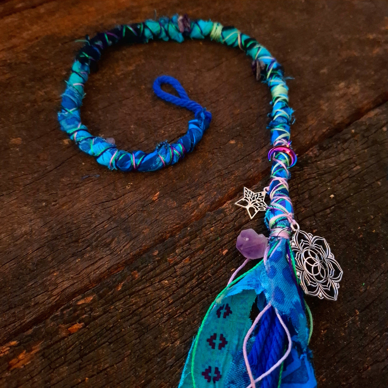 Blue Gypsy Dread Wrap with Amethyst | 58cm