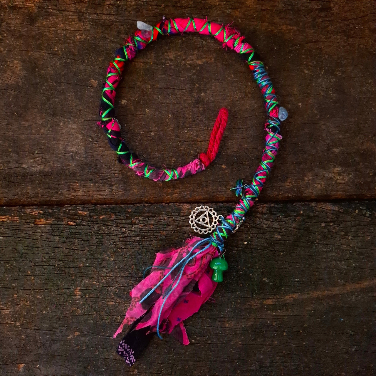 Raspberry Gypsy Dread Wrap with Fluorite | 58cm