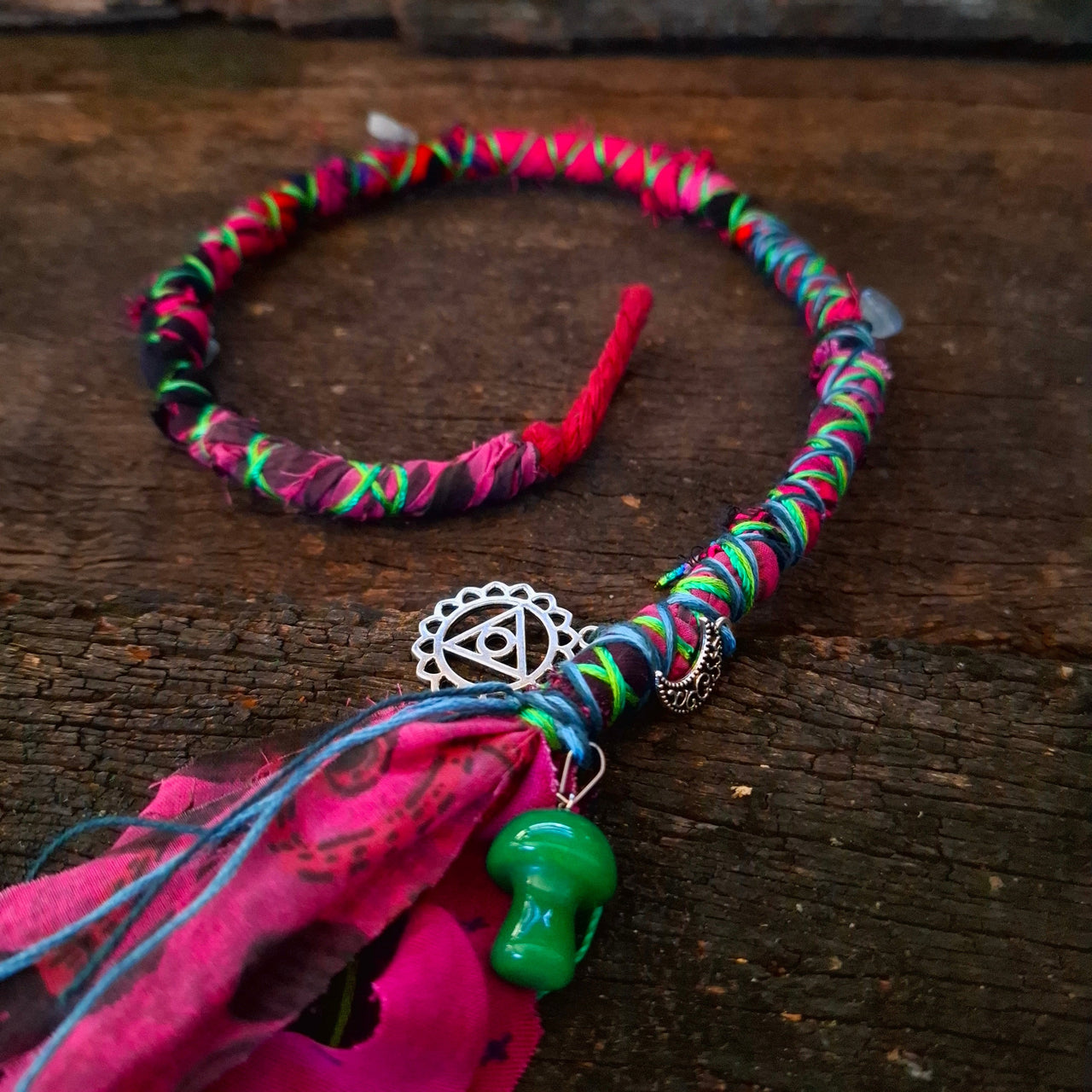 Raspberry Gypsy Dread Wrap with Fluorite | 58cm