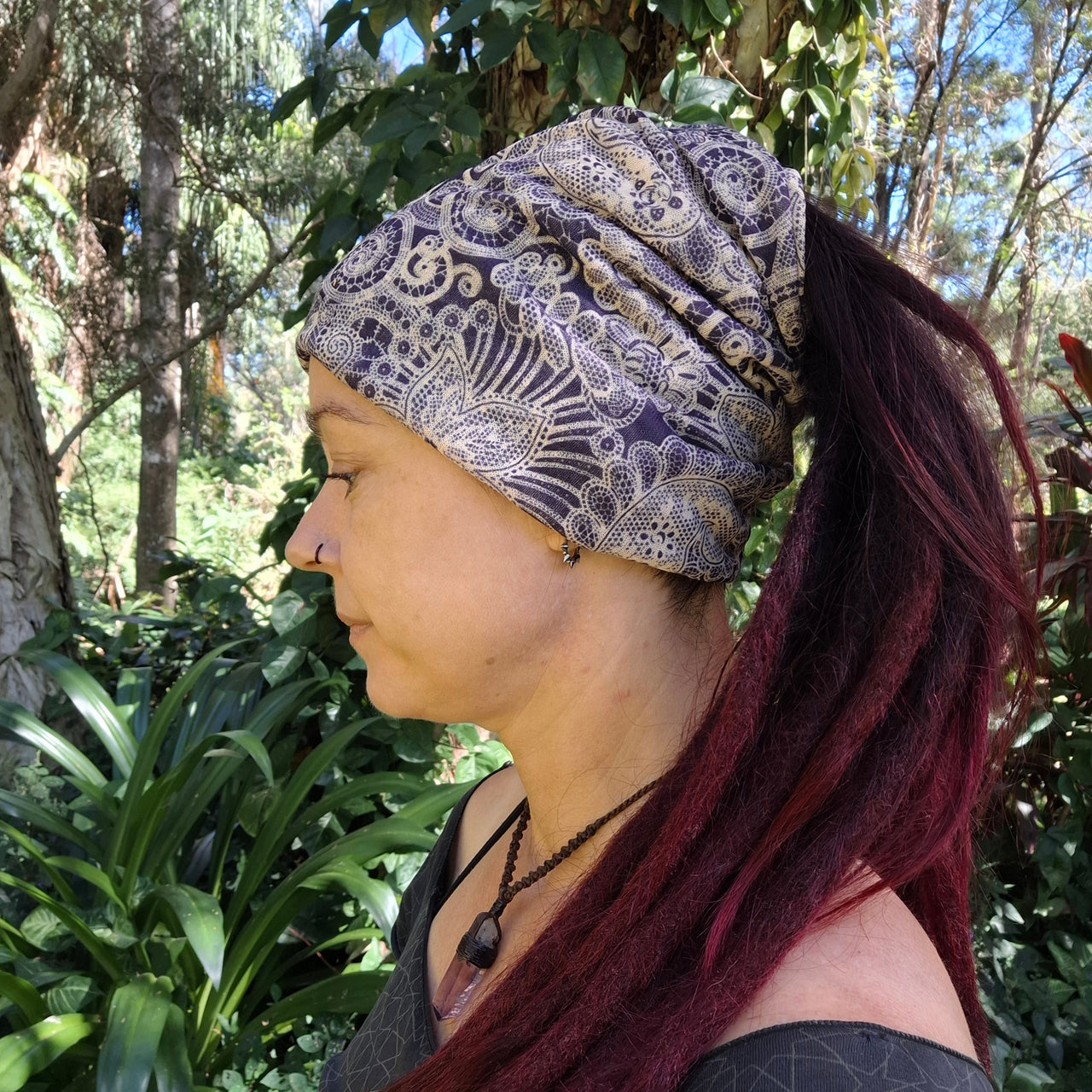 Purple paisley printed beanie