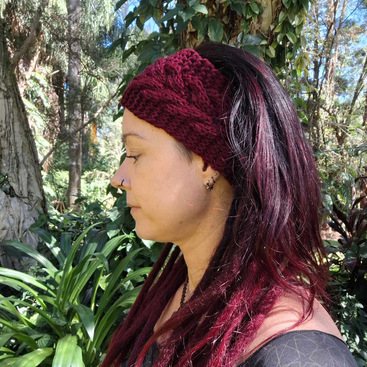 Red knitted headband