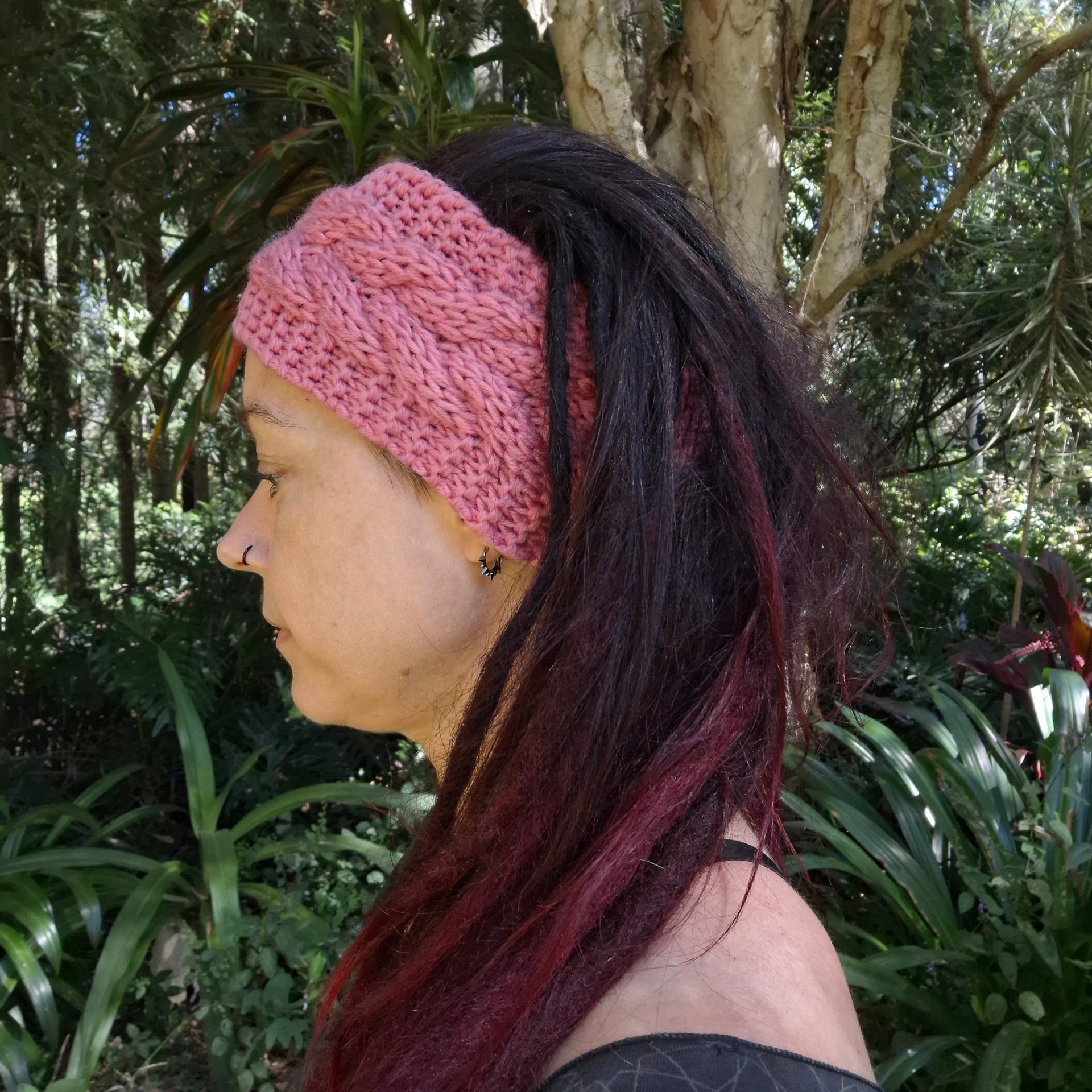 Pink knitted headband
