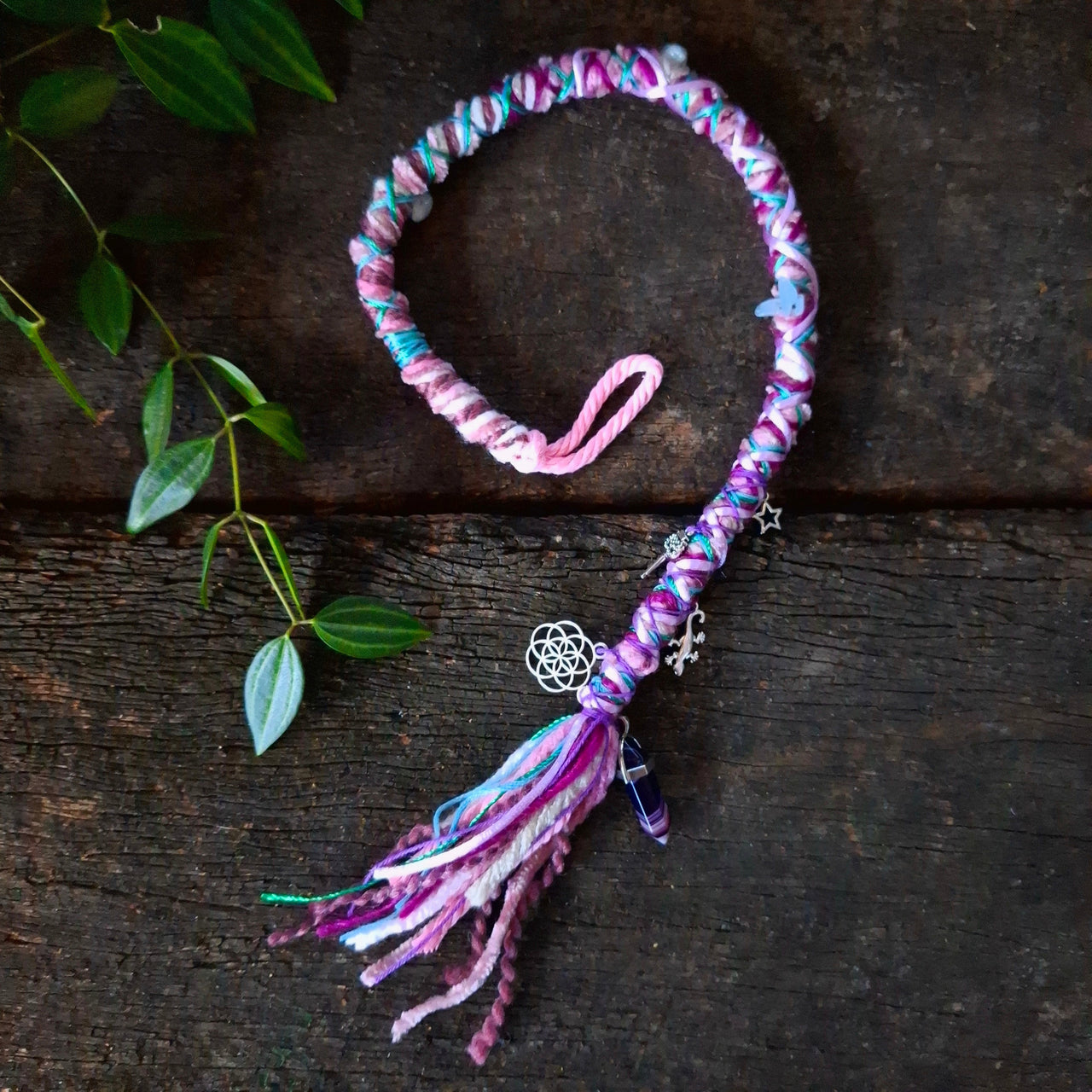 Pink dread wrap with crystals