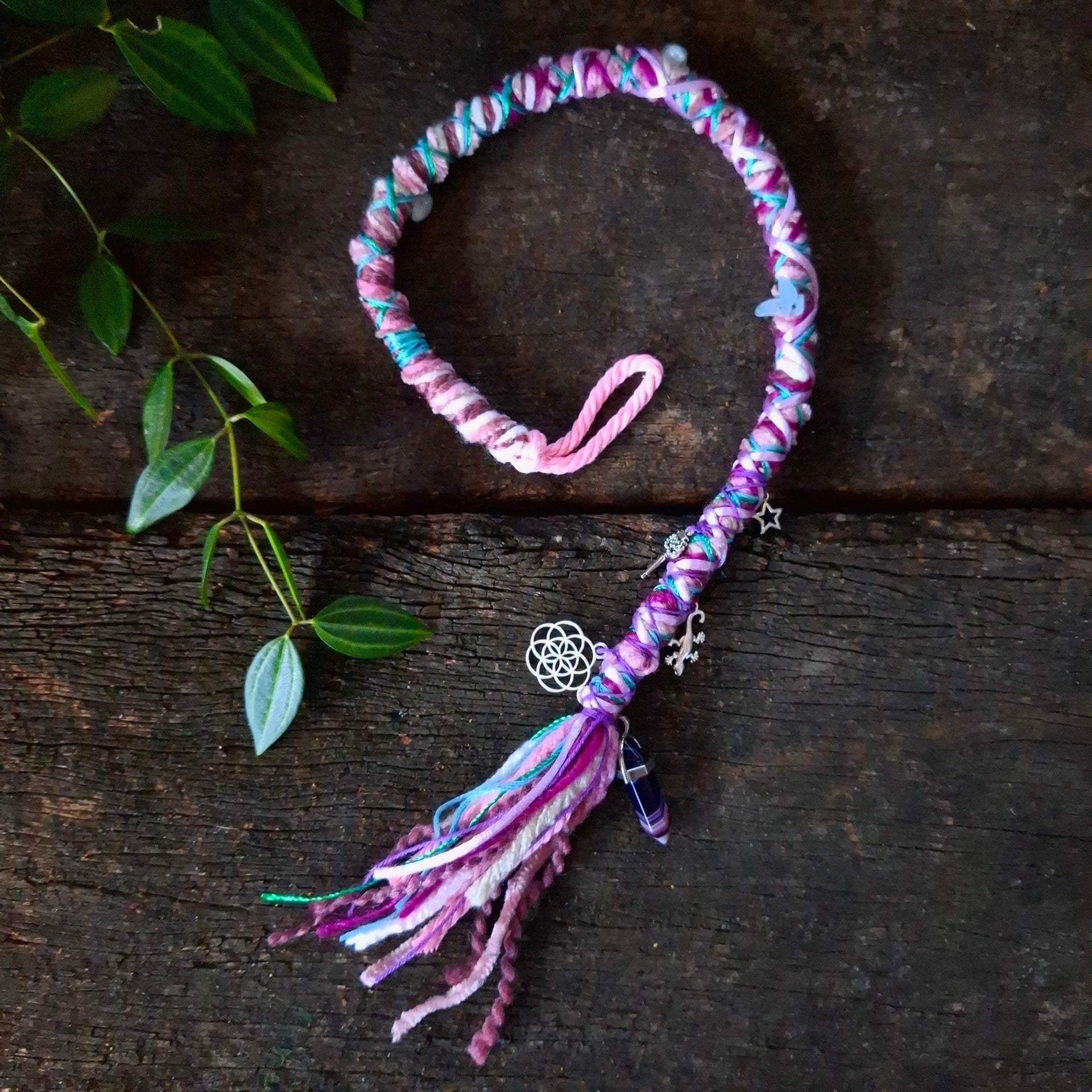 Pink dread wrap with crystals