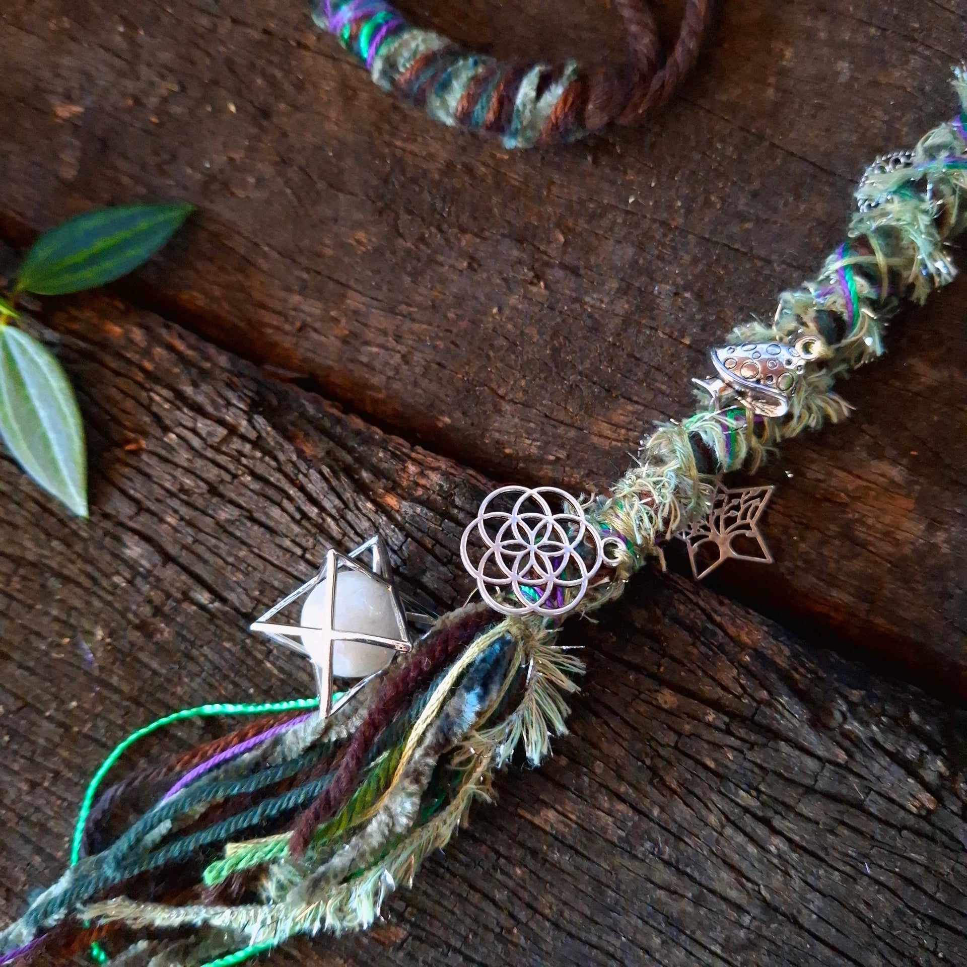 Green dread wrap silver charms