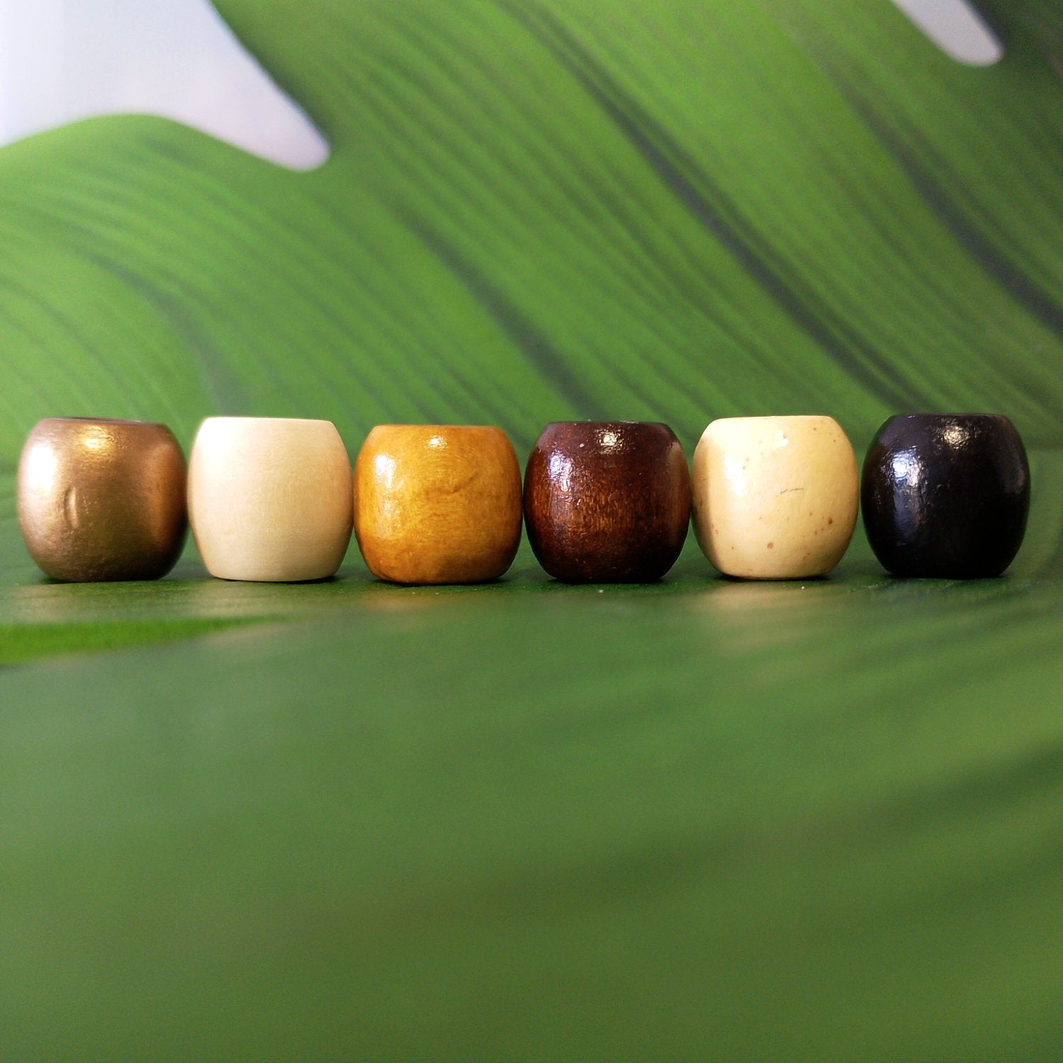 Set of 6 wood dreadlock beads