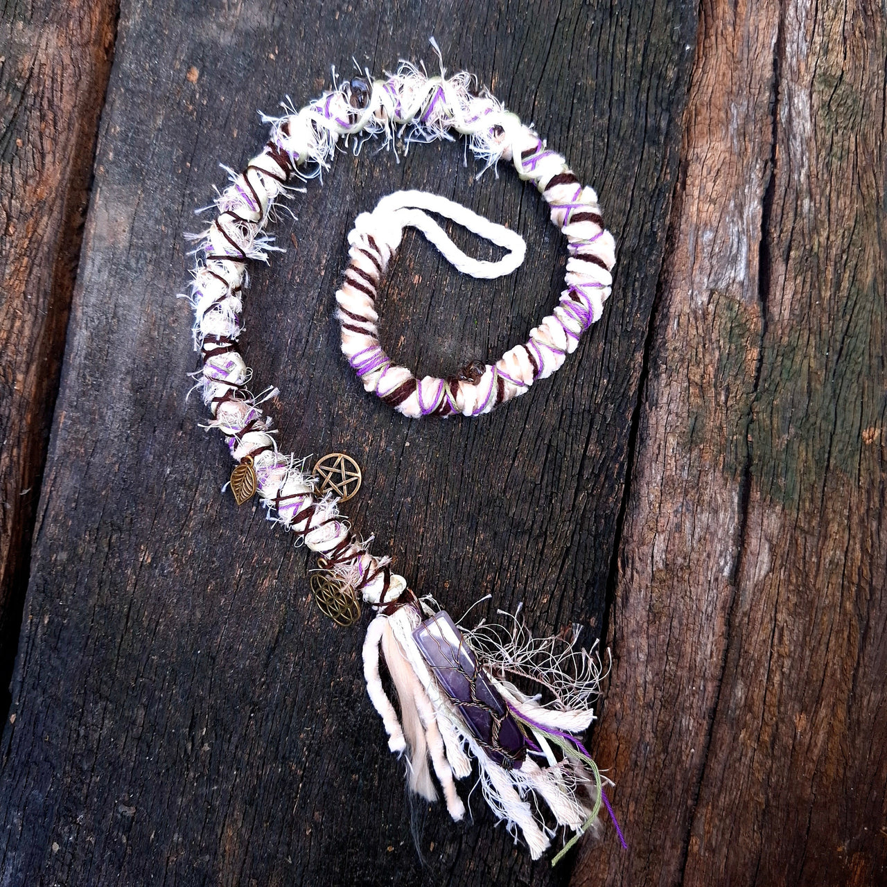 Cream Dread Wrap with Amethyst | 55cm