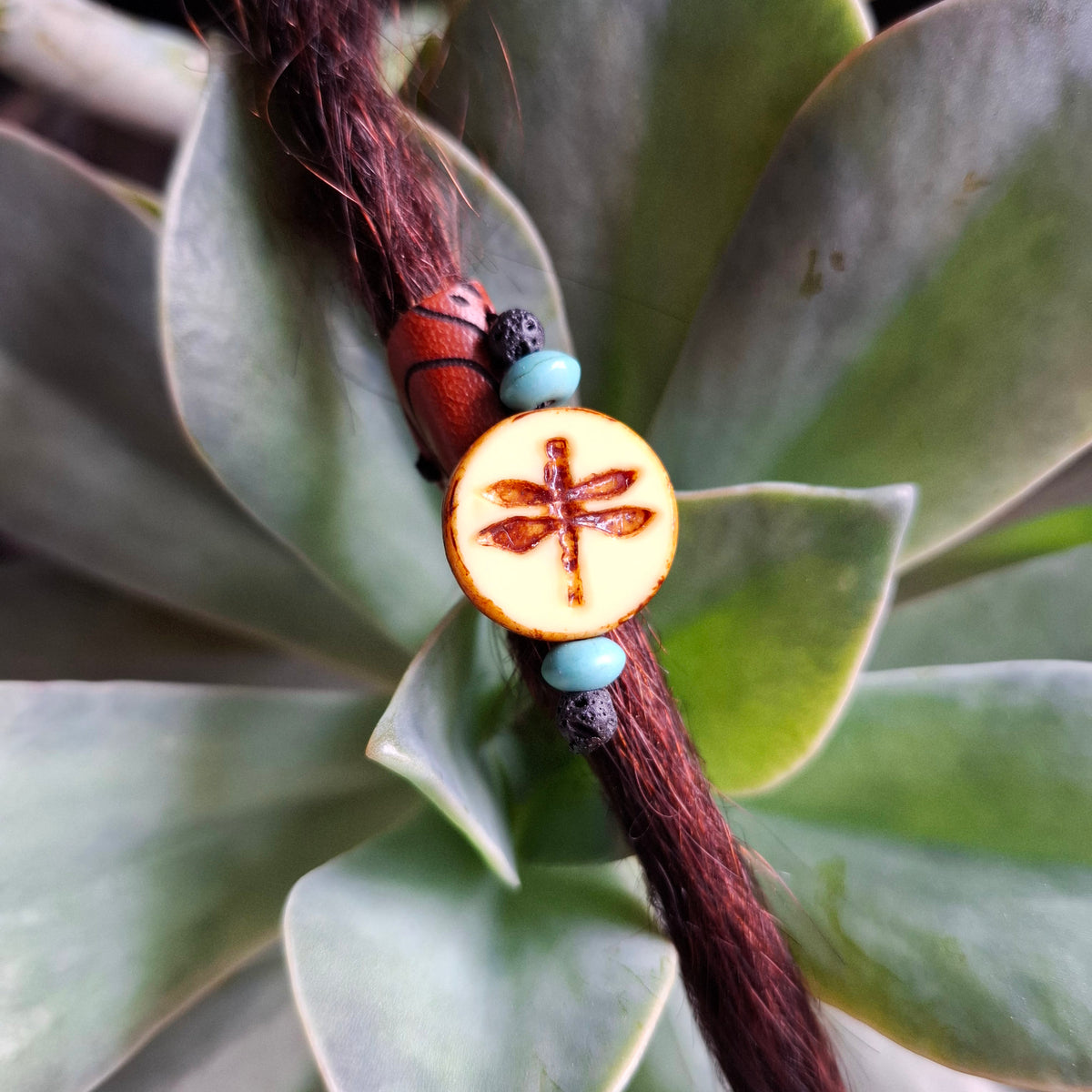 Dragonfly leather dreadlock cuff