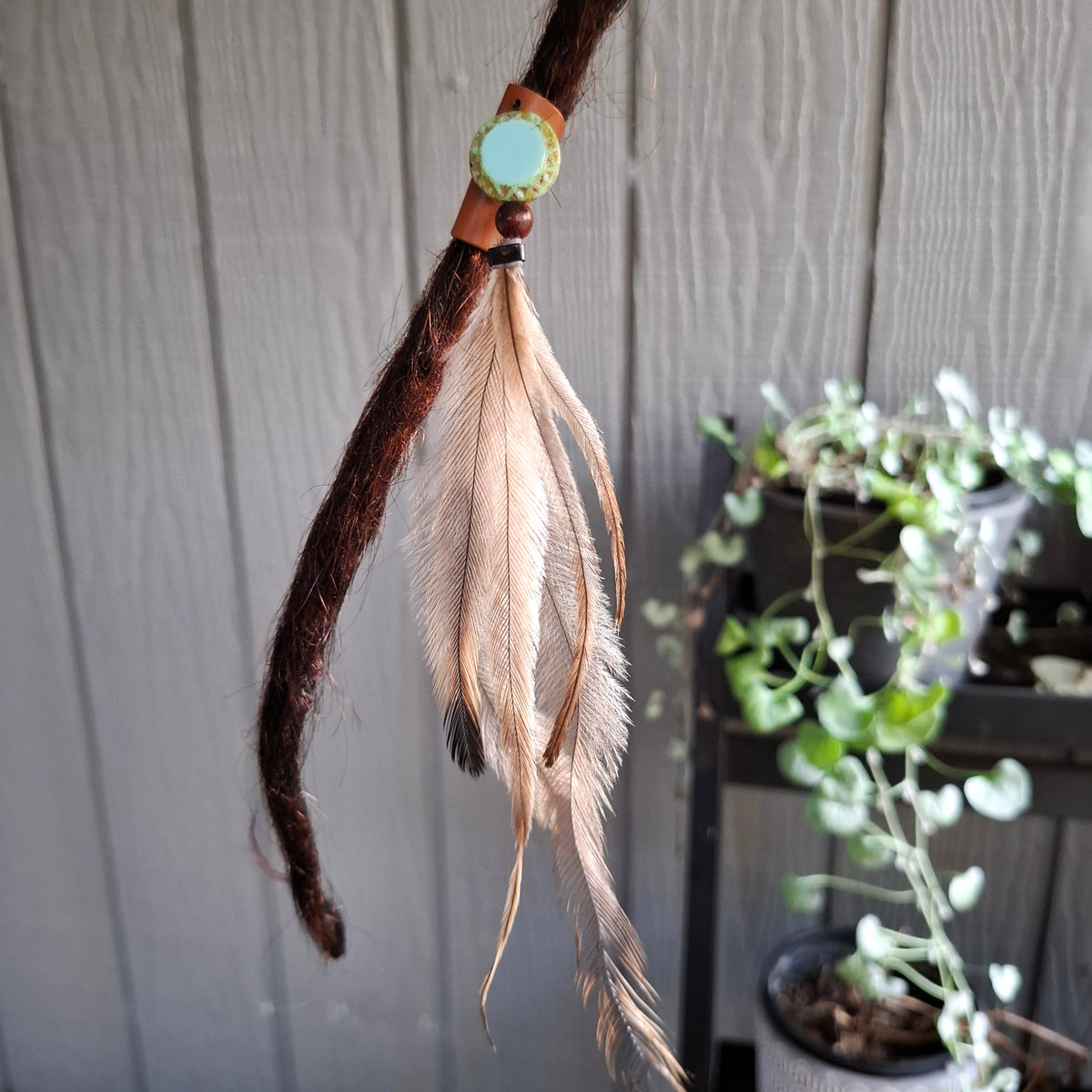 Emu Feather leather dreadlock cuff