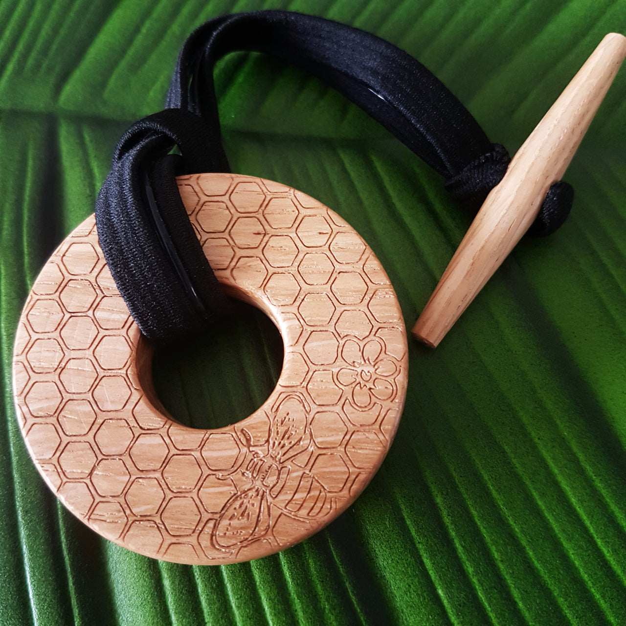 honeycomb bee design oak wood toggleloxx dreadlock tie