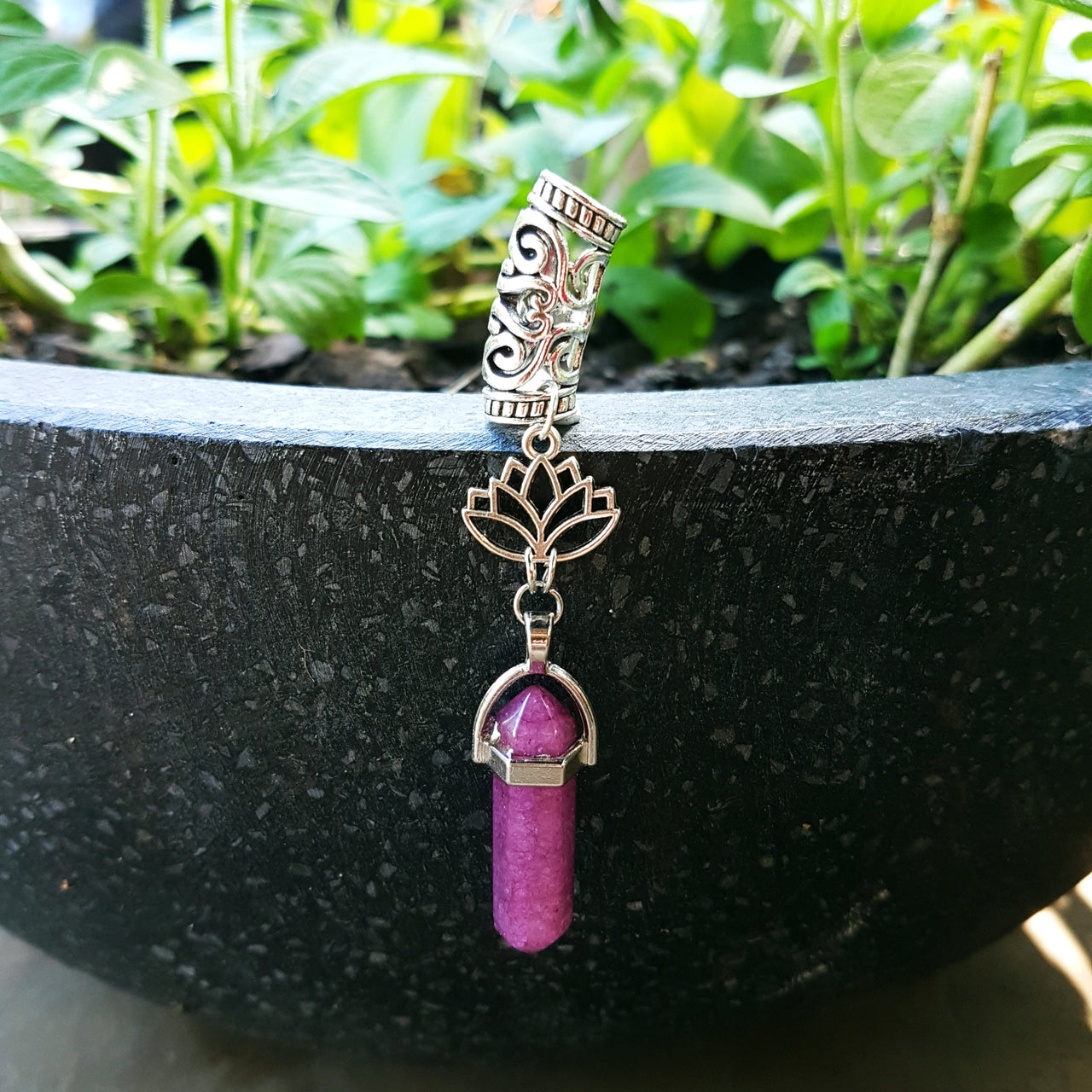 Purple Quartz Lotus Pendant Bead | 7mm hole