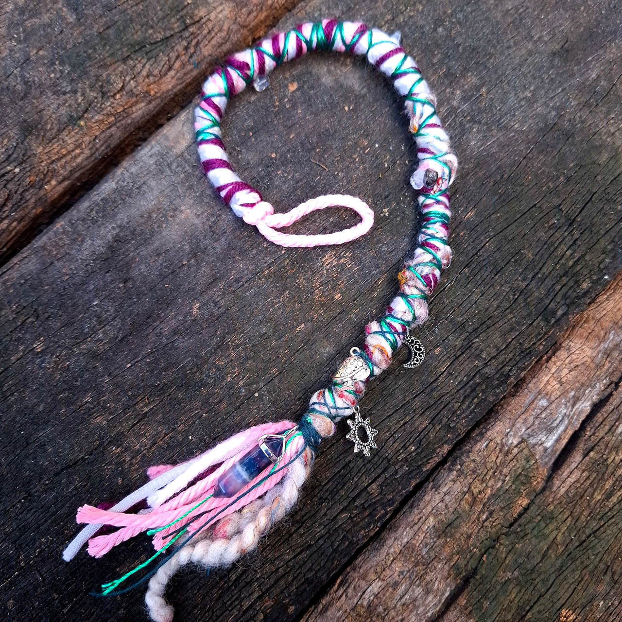 Pink Green Dread Wrap with Quartz & Fluorite | 43cm