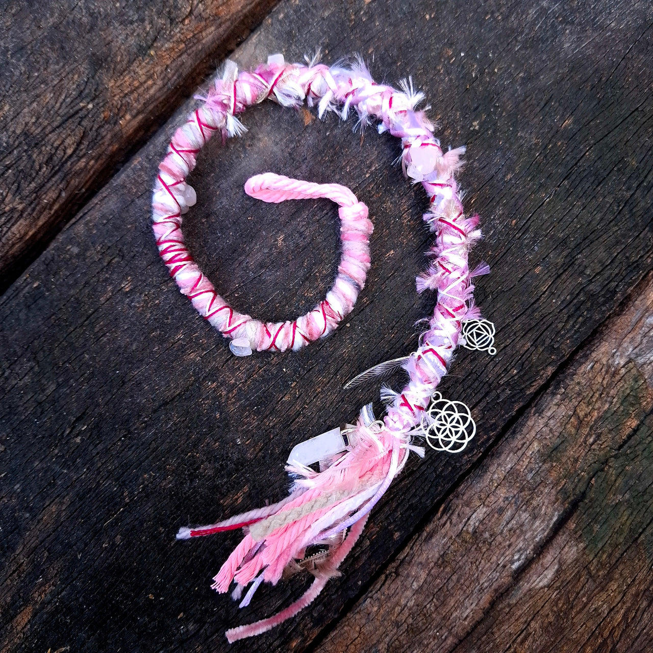 Pink Dread Wrap with Rose Quartz | 51cm