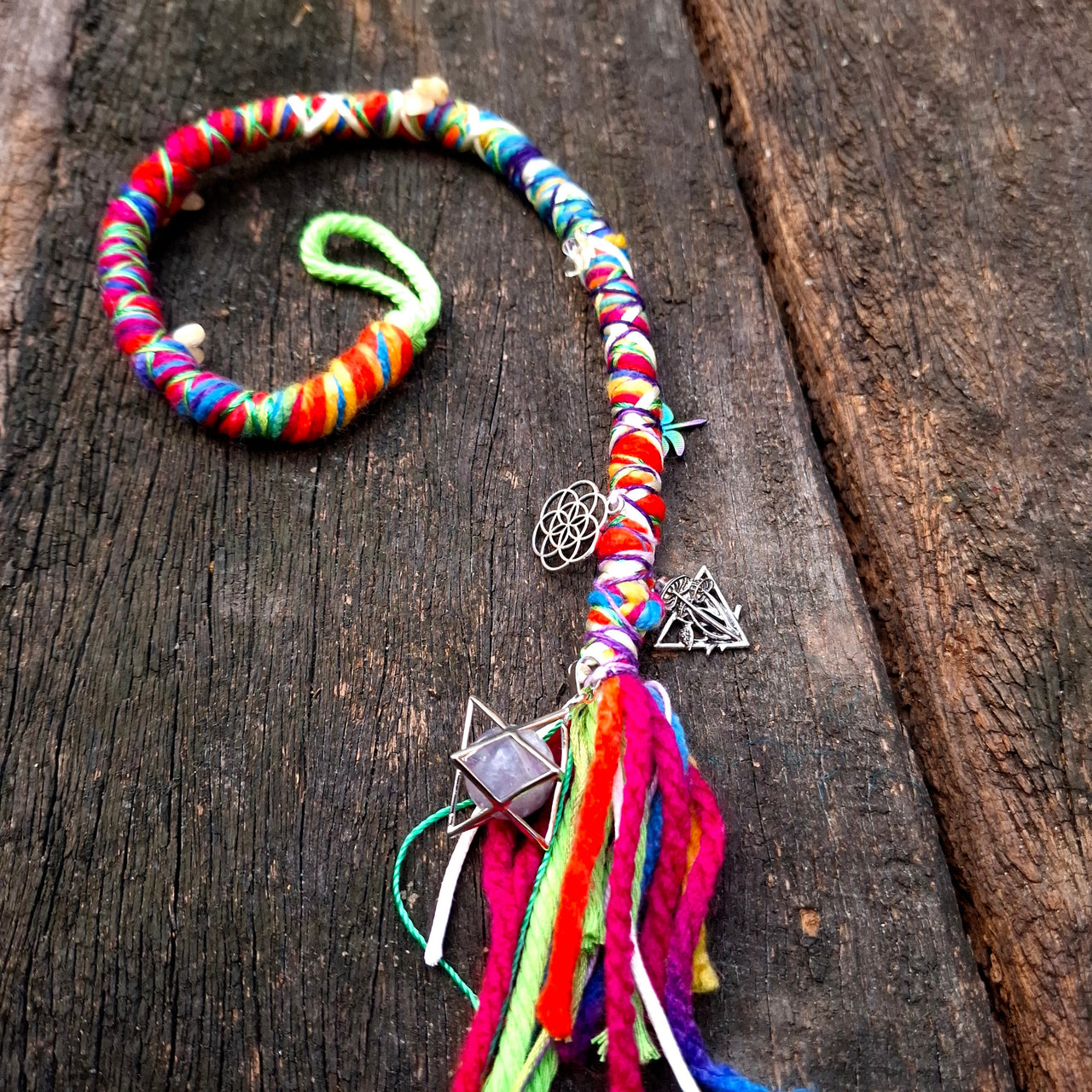Rainbow Dread Wrap with Citrine & Fluorite Merkaba | 50cm