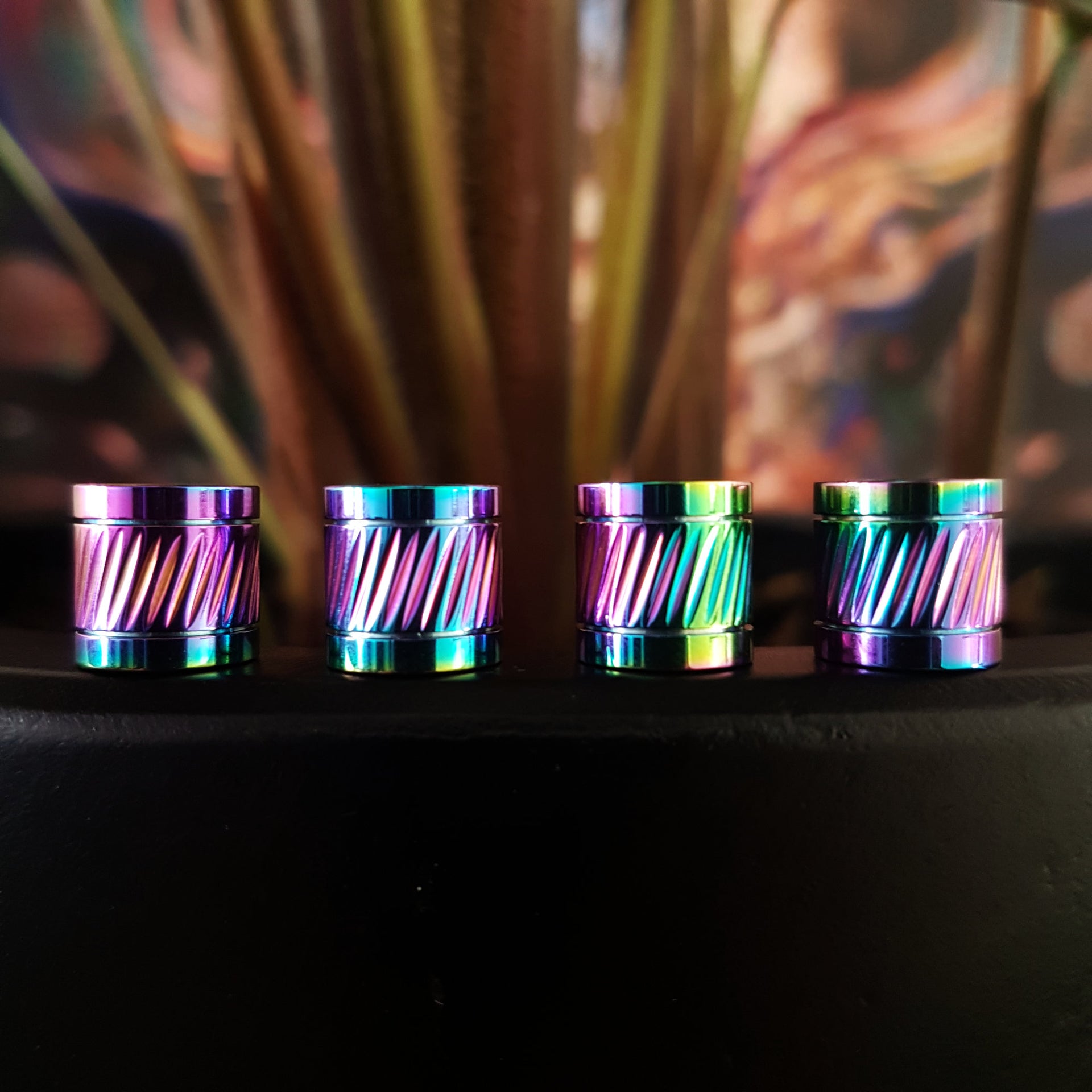 Rainbow holographic titanium stainless steel dreadlock beads 6mm hole