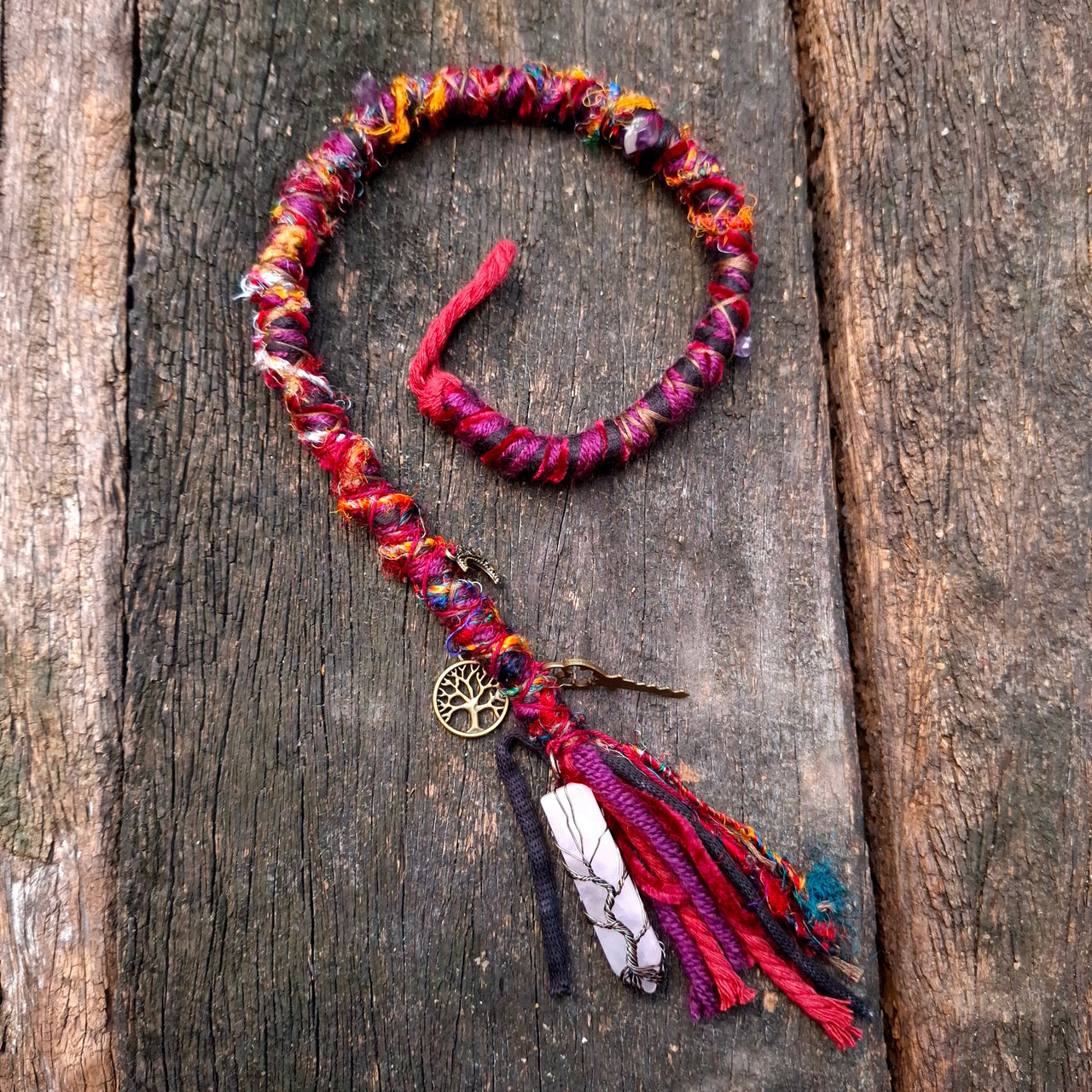 Berry Sari Dread Wrap with Amethyst & Rose Quartz | 54cm