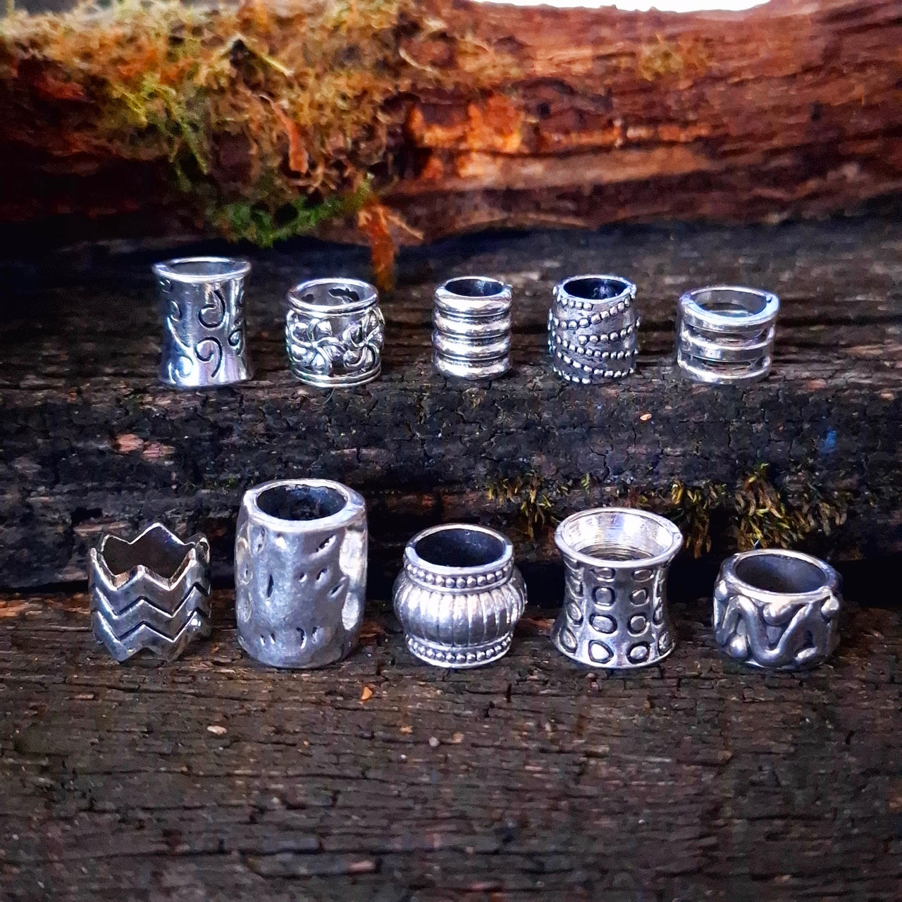 Set of 10 Mixed Silver Beads | 6-9mm hole