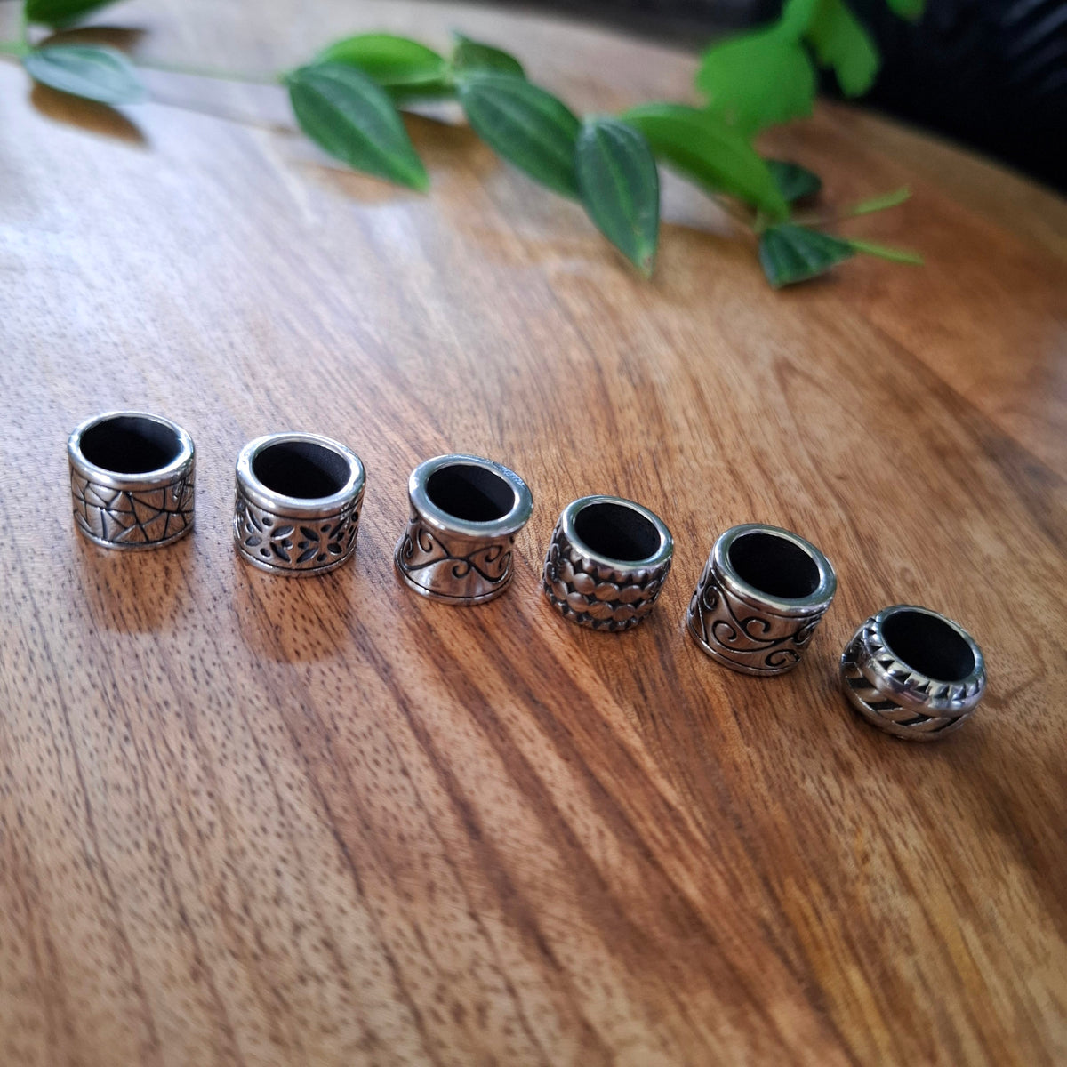 Set of 6 stainless steel dread beads top view