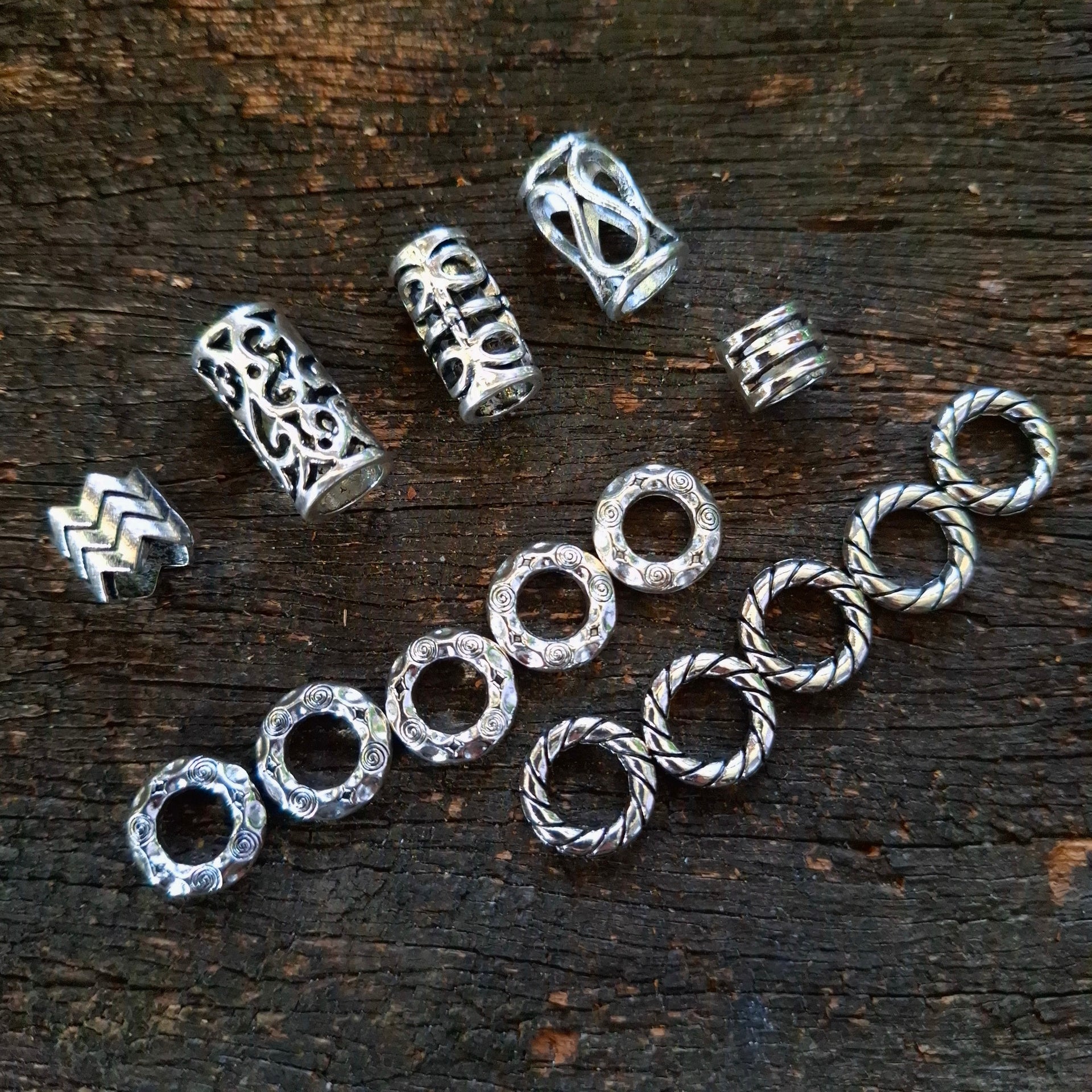 Silver dreadlock bead set