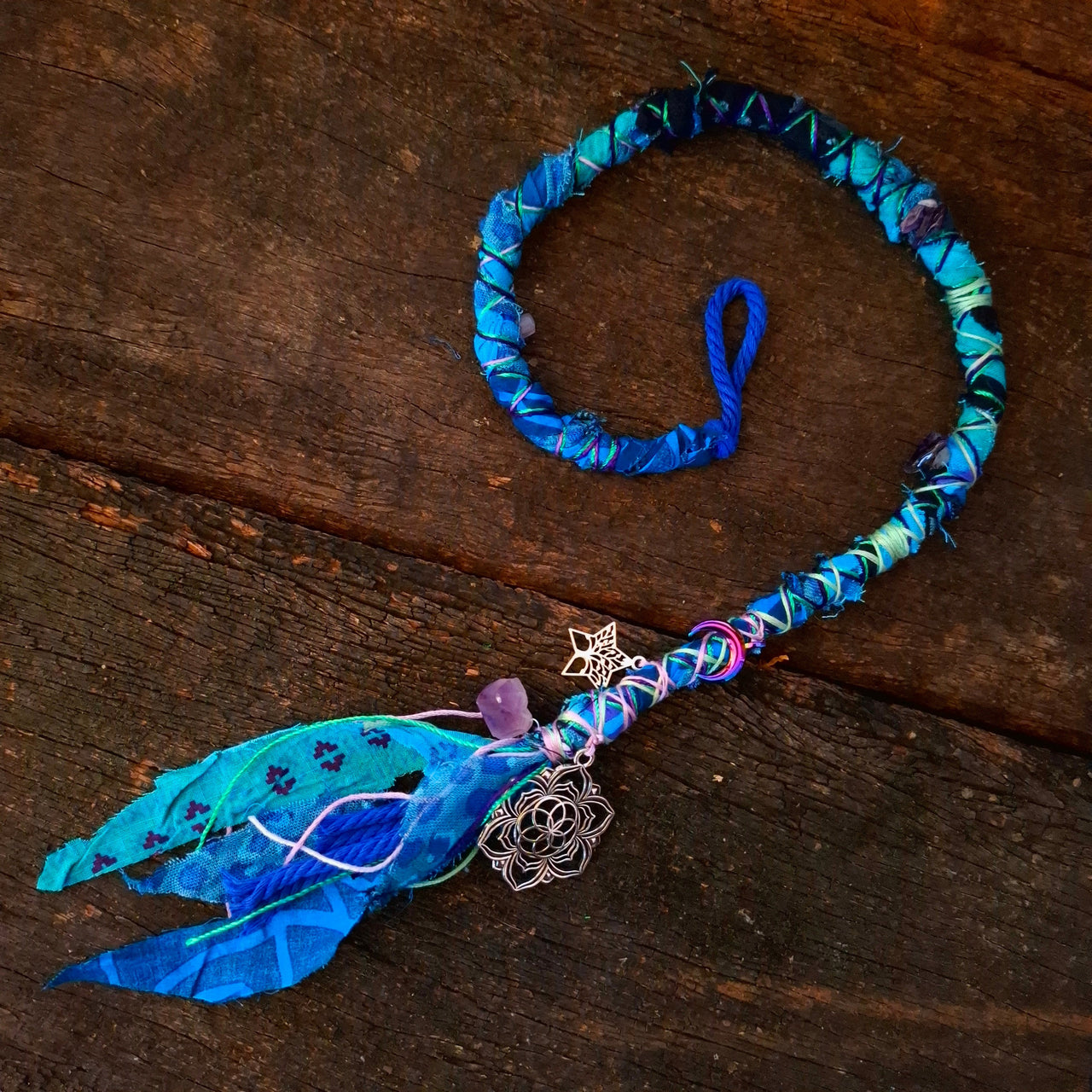 Blue Gypsy Dread Wrap with Amethyst | 58cm