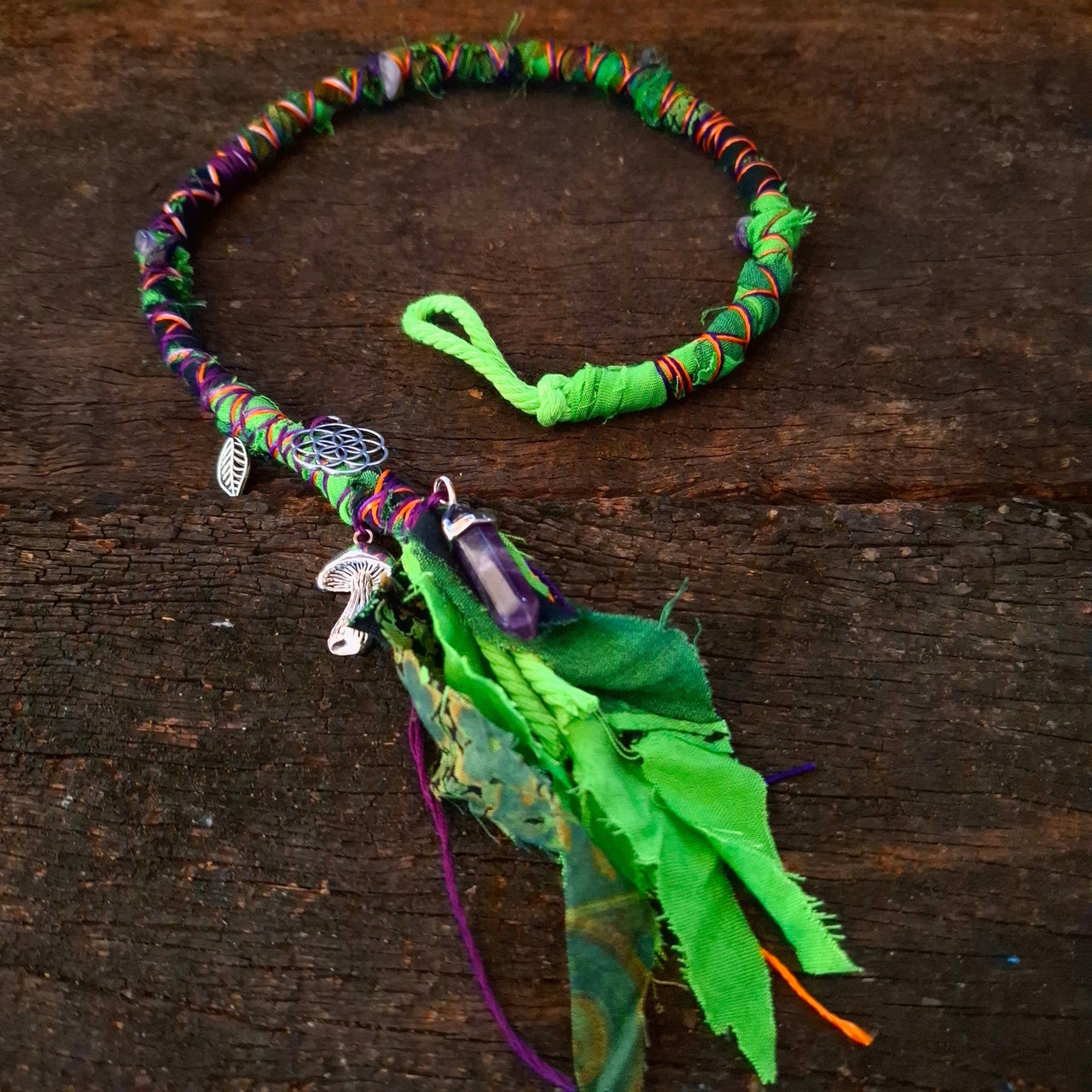 Green Gypsy Dread Wrap with Amethyst | 58cm