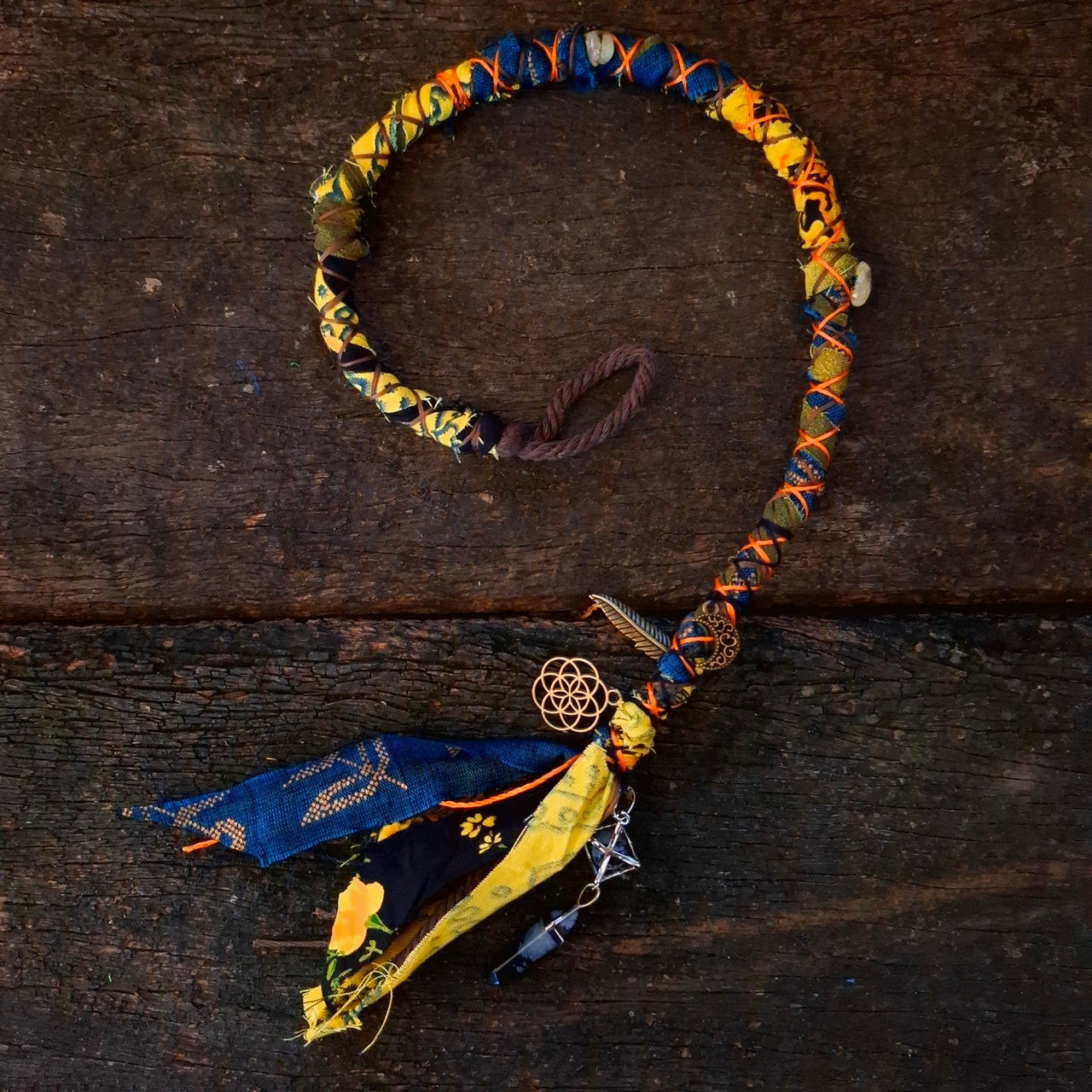 Yellow Gypsy Dread Wrap with Citrine & Obsidian | 51cm
