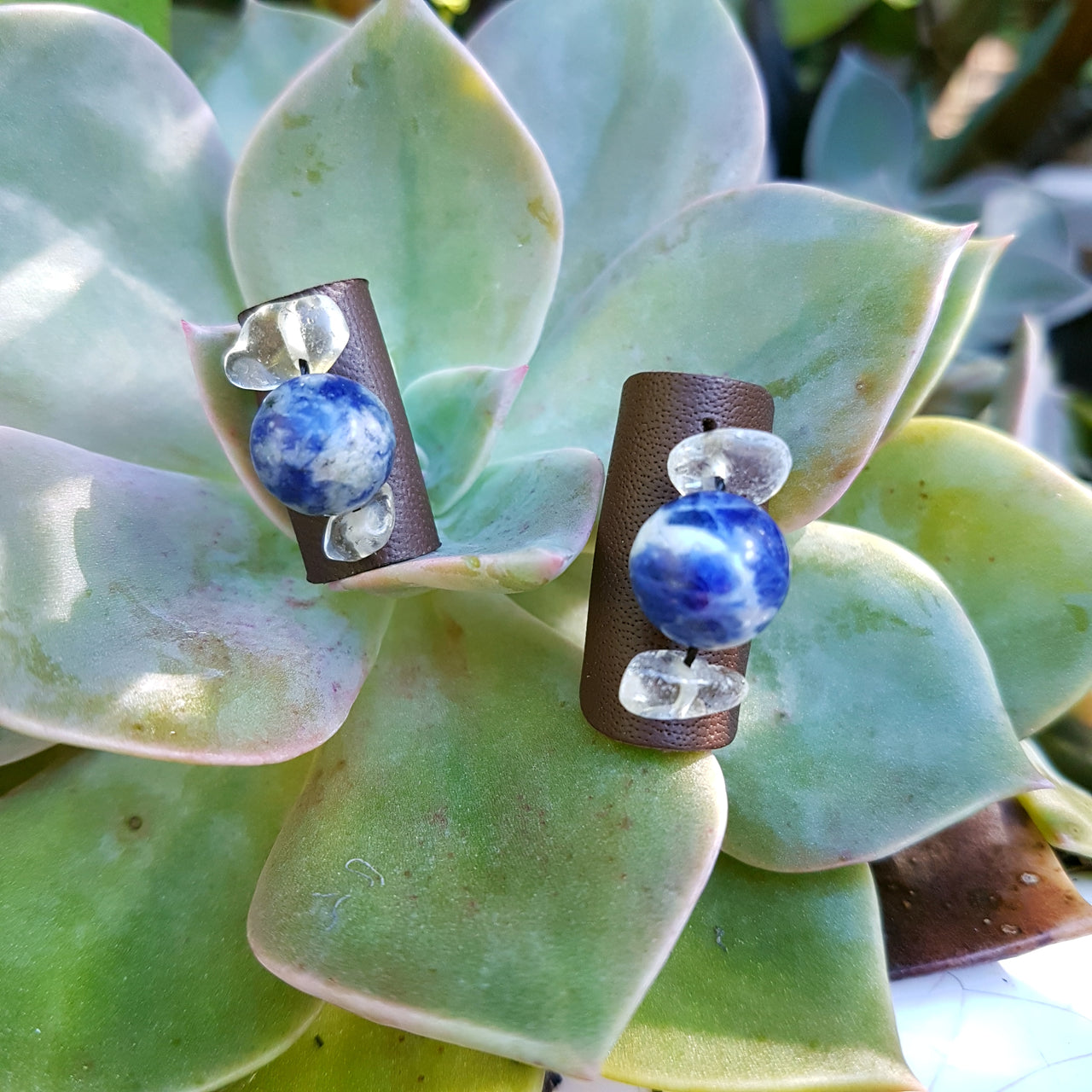 Lapis Lazuli & Quartz Leather Dreadlock Cuff