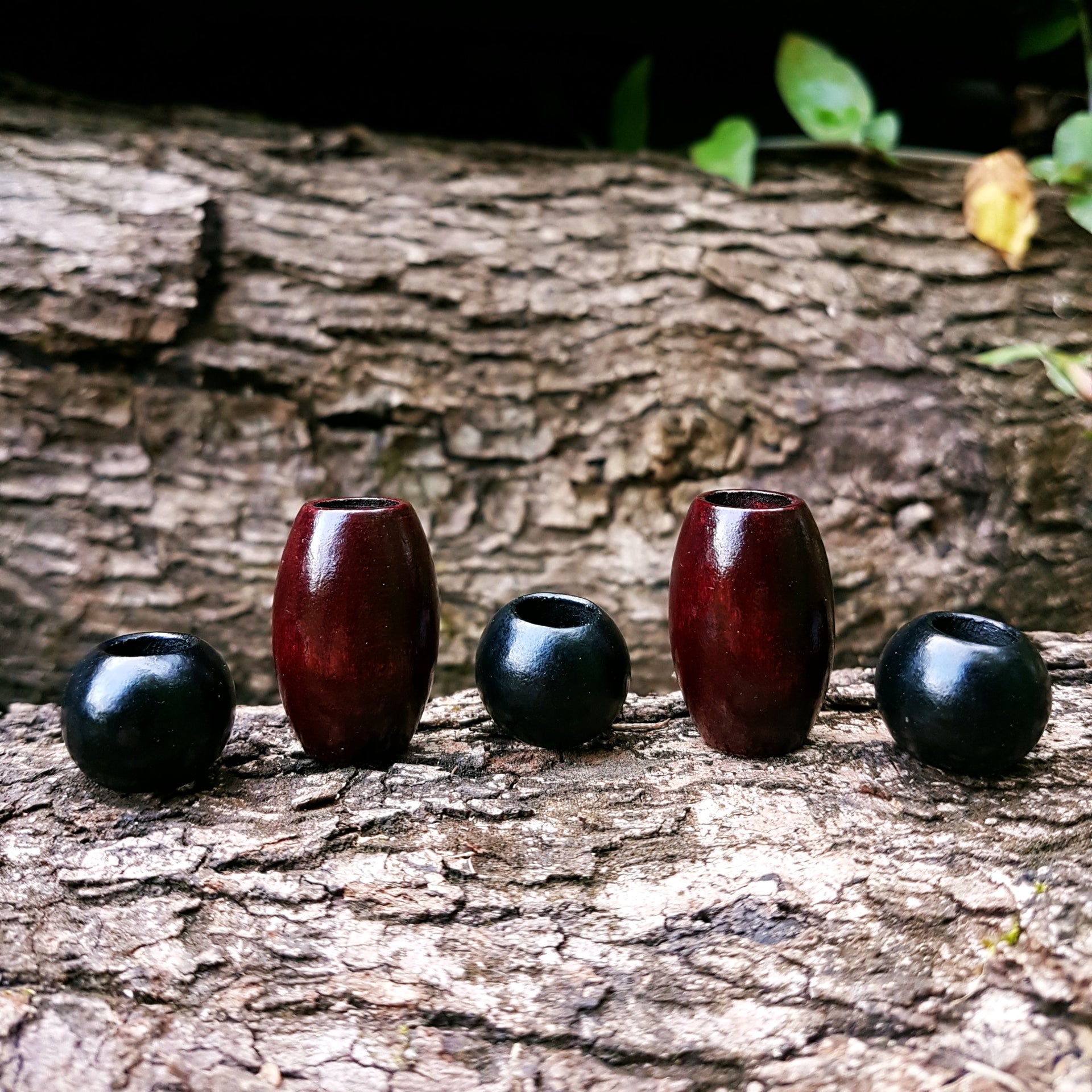 black burgundy wooden dread beads