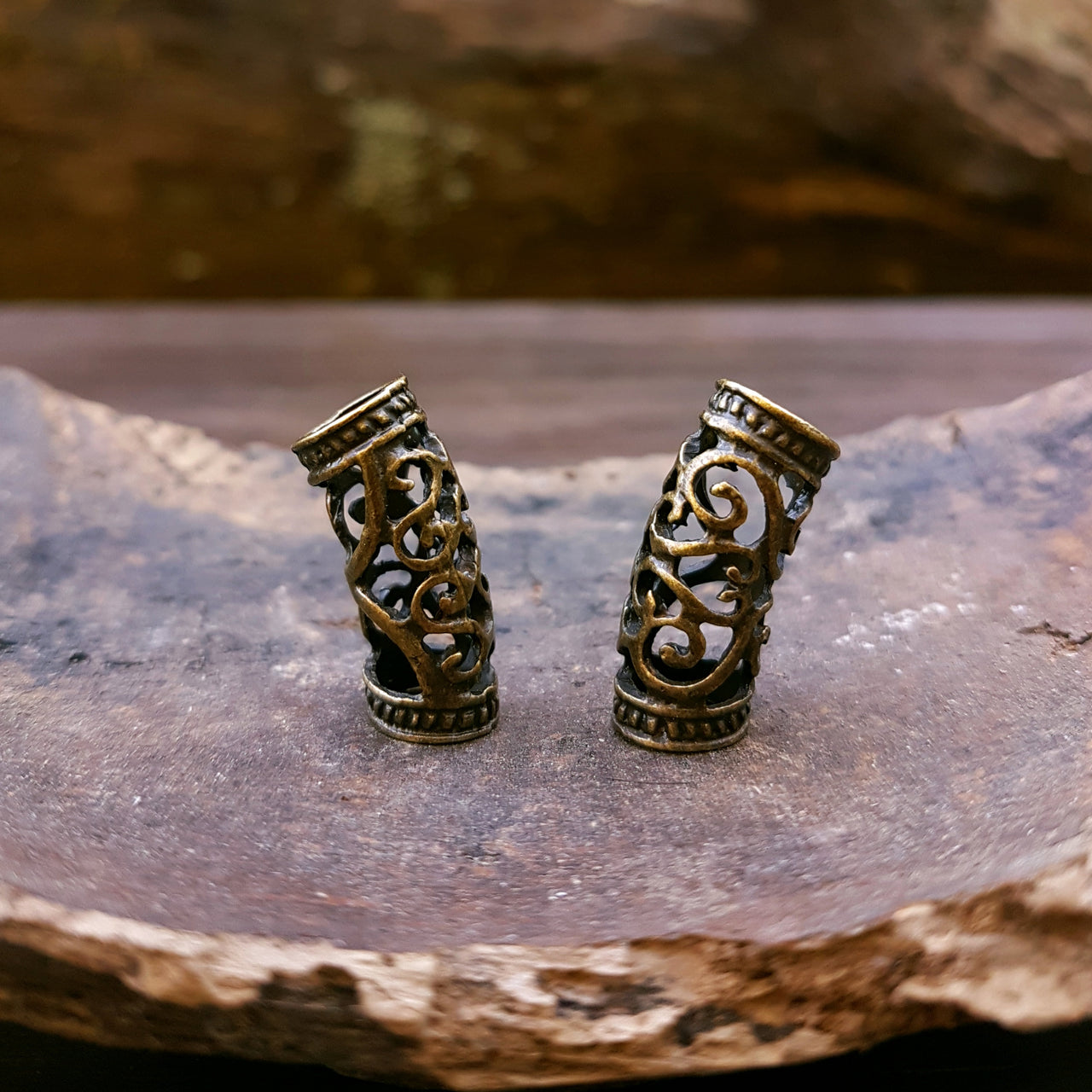 Bronze Curved Tube Bead Pair | 7mm hole