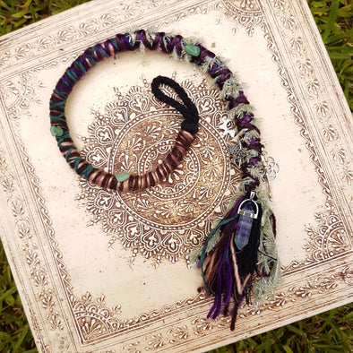 Green Fairy Dread Wrap with Fluorite crystal | 47cm