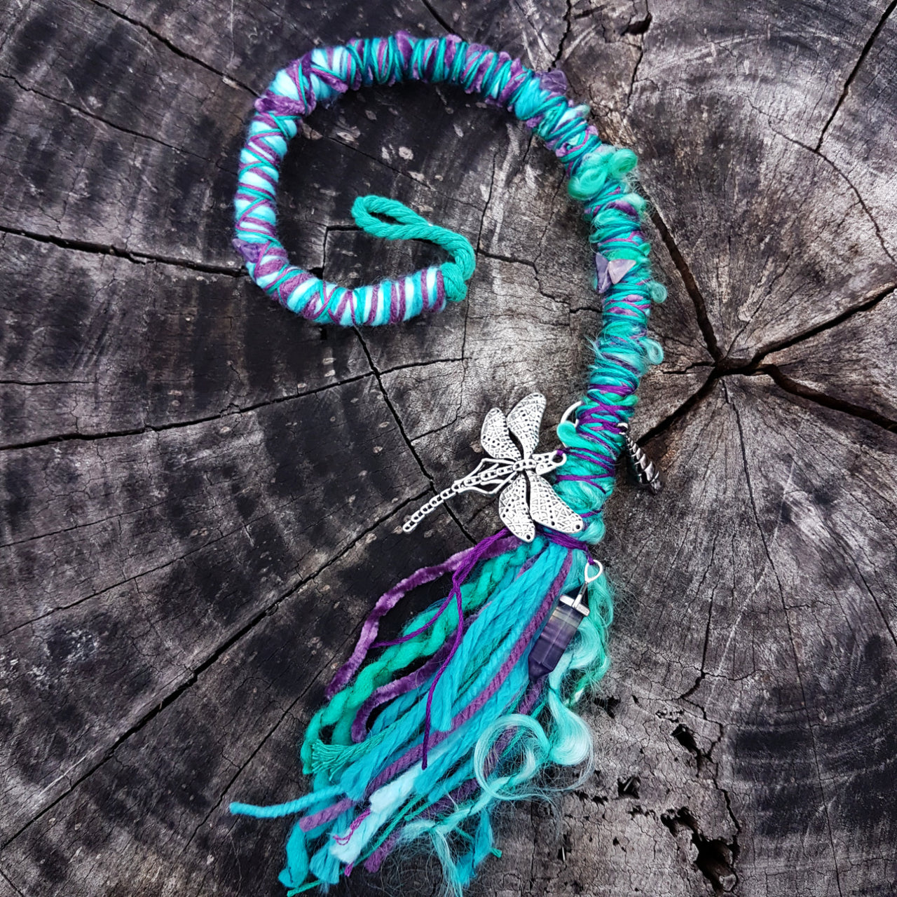 Mermaid Dread Wrap with Fluorite crystal | 47cm